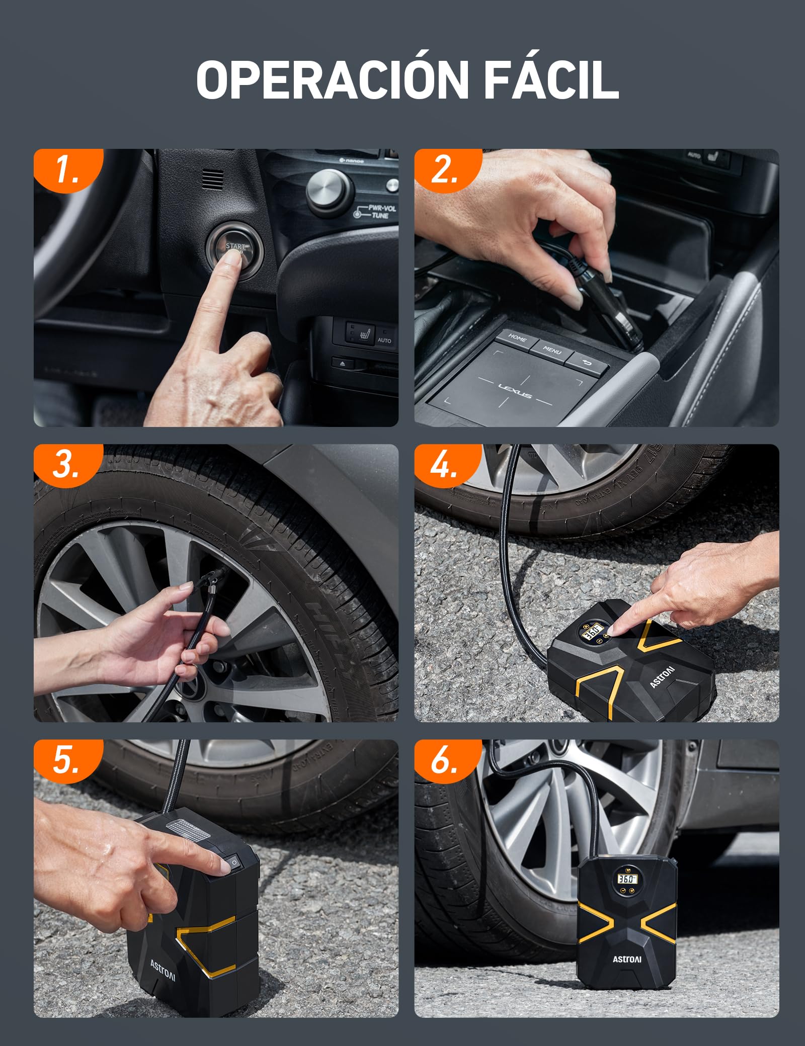 AstroAI Inflador Ruedas Coche Digital 12V, Compresor Aire Portátil 150 PSI, Hinchador Neumáticos Eléctrico Multiuso con Pantalla LCD y Luz LED Apagado Automático para Coche, Bicicleta, Moto y Etc.