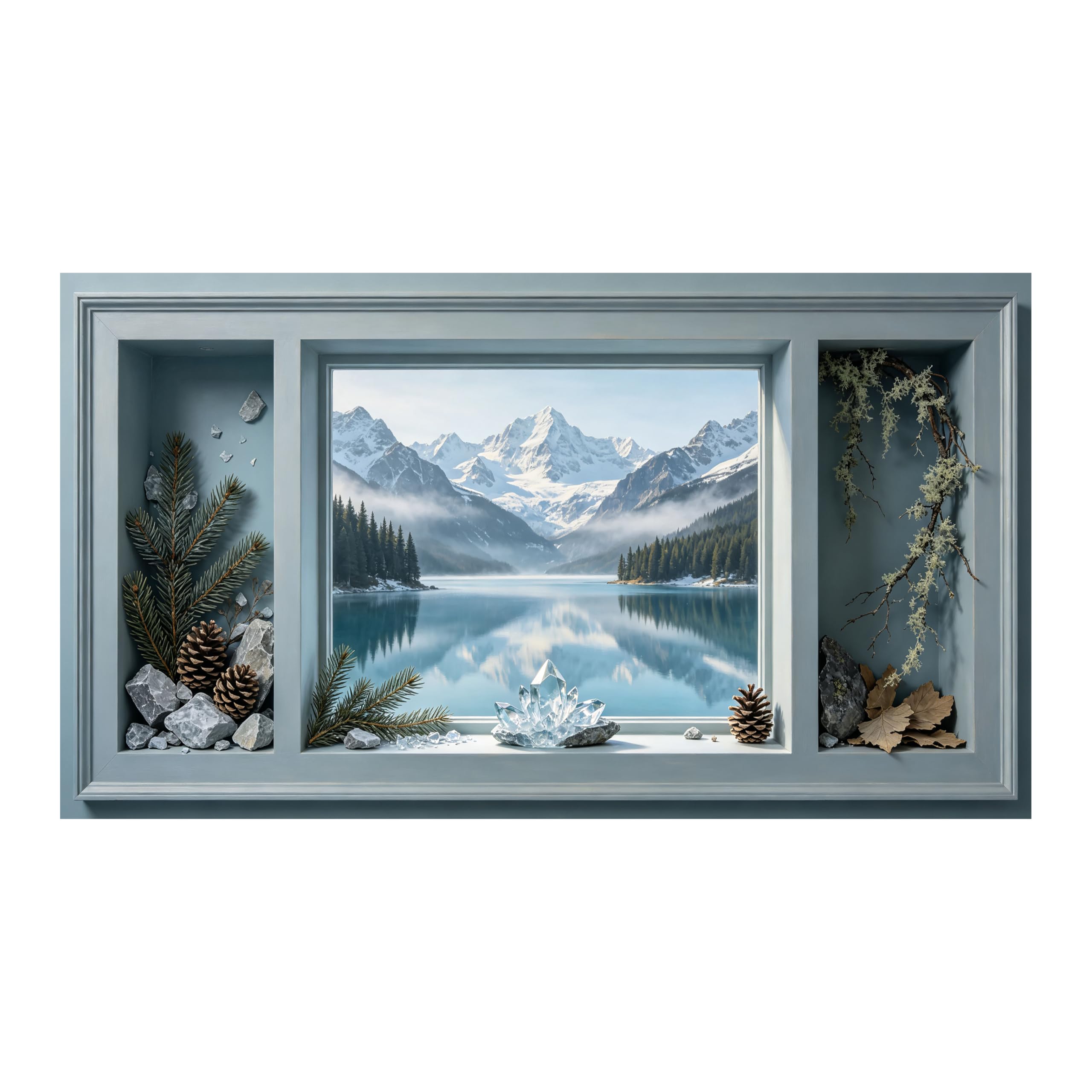 Yzpallescene Art260711054 3D Framed Wall Art Snow Mountain Lake Landscape Panoramic Nordic Large Size Selfadhesive Removable Wall Decor Prints Artwork For Living Room Bedroom Office