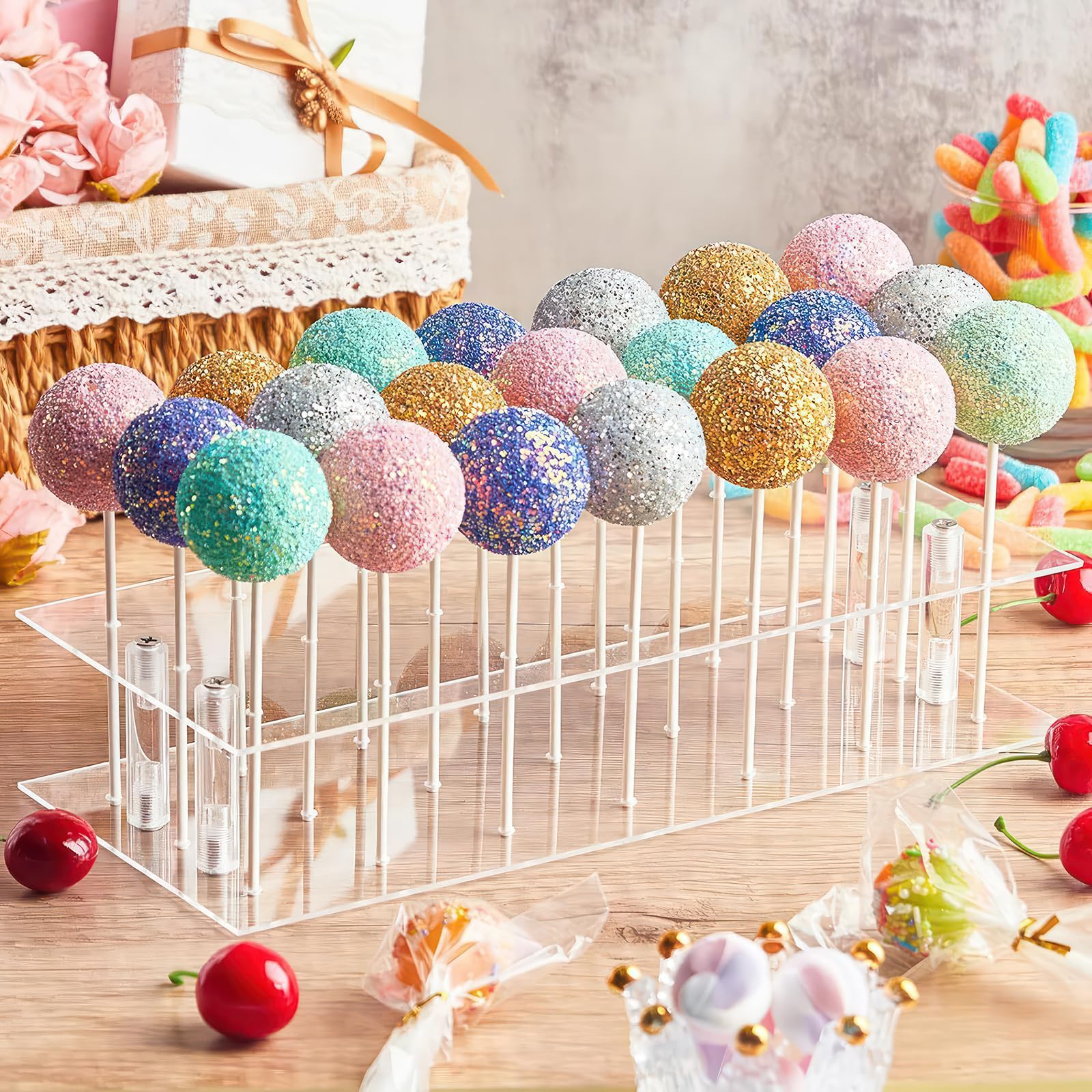 Kit de 302 moules à cake pop avec 1 support à sucettes, 1 ensemble de moules en silicone, 100 bâtons et sacs, 100 nœuds papillon dorés pour enfants et adultes