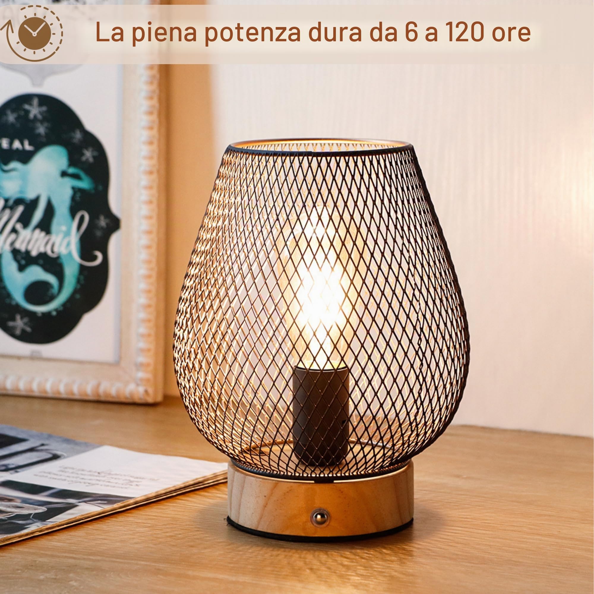 JHY DESIGN Lampada da comodino a contatto, in metallo, a gabbia, LED, Lanterna, lampada a batteria, senza fili, per matrimoni, feste, eventi all'aperto e interni