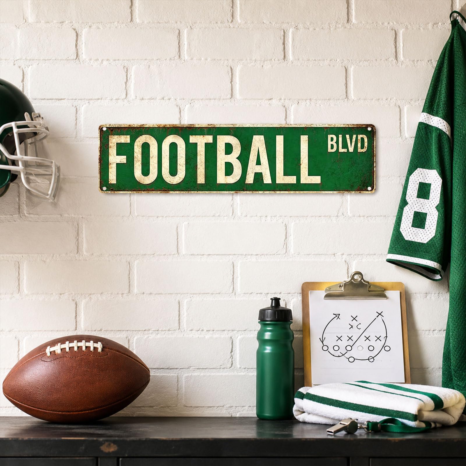 Vintage Football BLVD Metal Signs 16 x 4 inch Boys Room Decor
