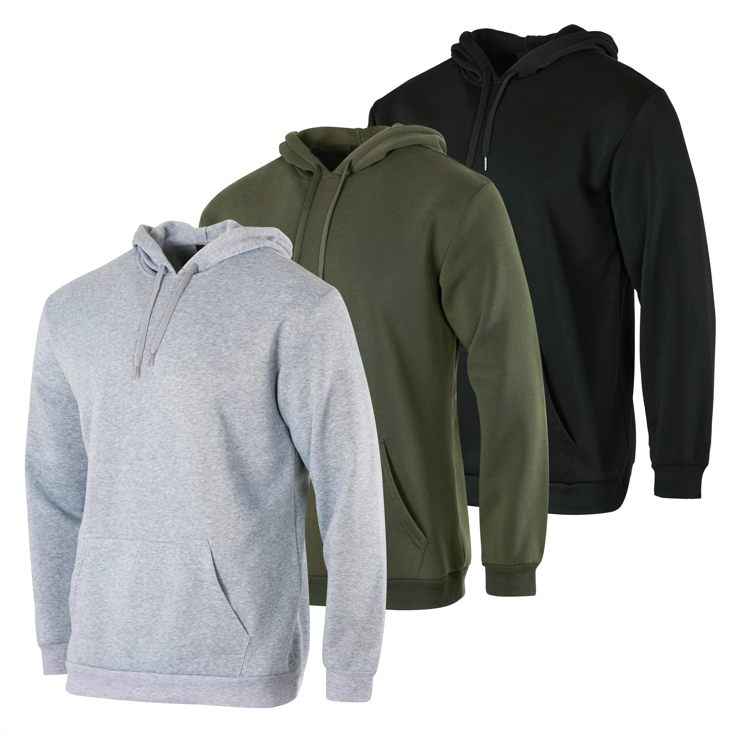 Real Essentials3 Pack: Men's Fleece Pullover Hoodie - Long Sleeve Hooded Sweatshirt Pockets (Available in Big & Tall)