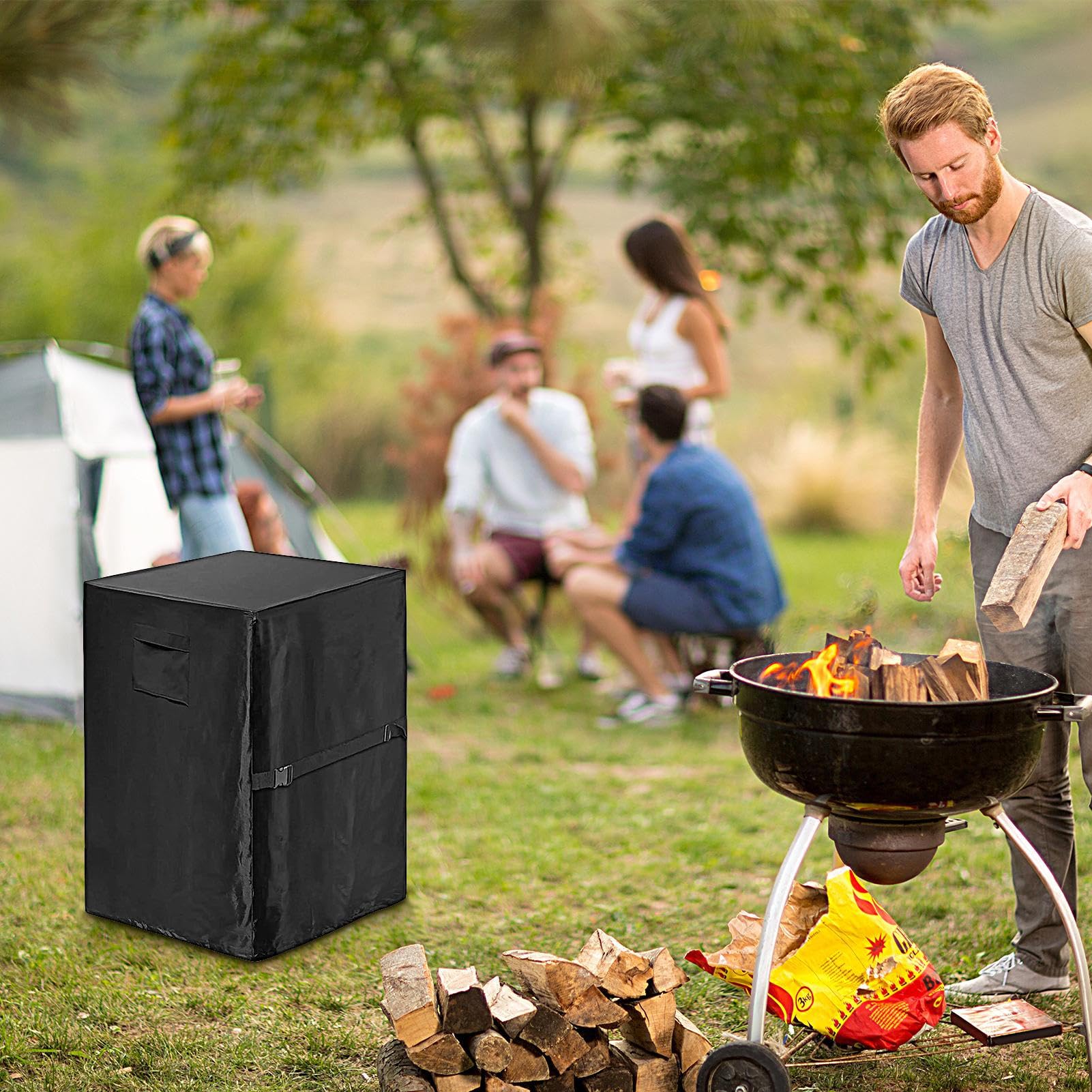 Telo protettivo per barbecue da esterno, impermeabile, 420D, in tessuto Oxford quadrato, 53 x 53 x 86 cm, con maniglie per il trasporto, copertura rettangolare anti-UV per riporre il e