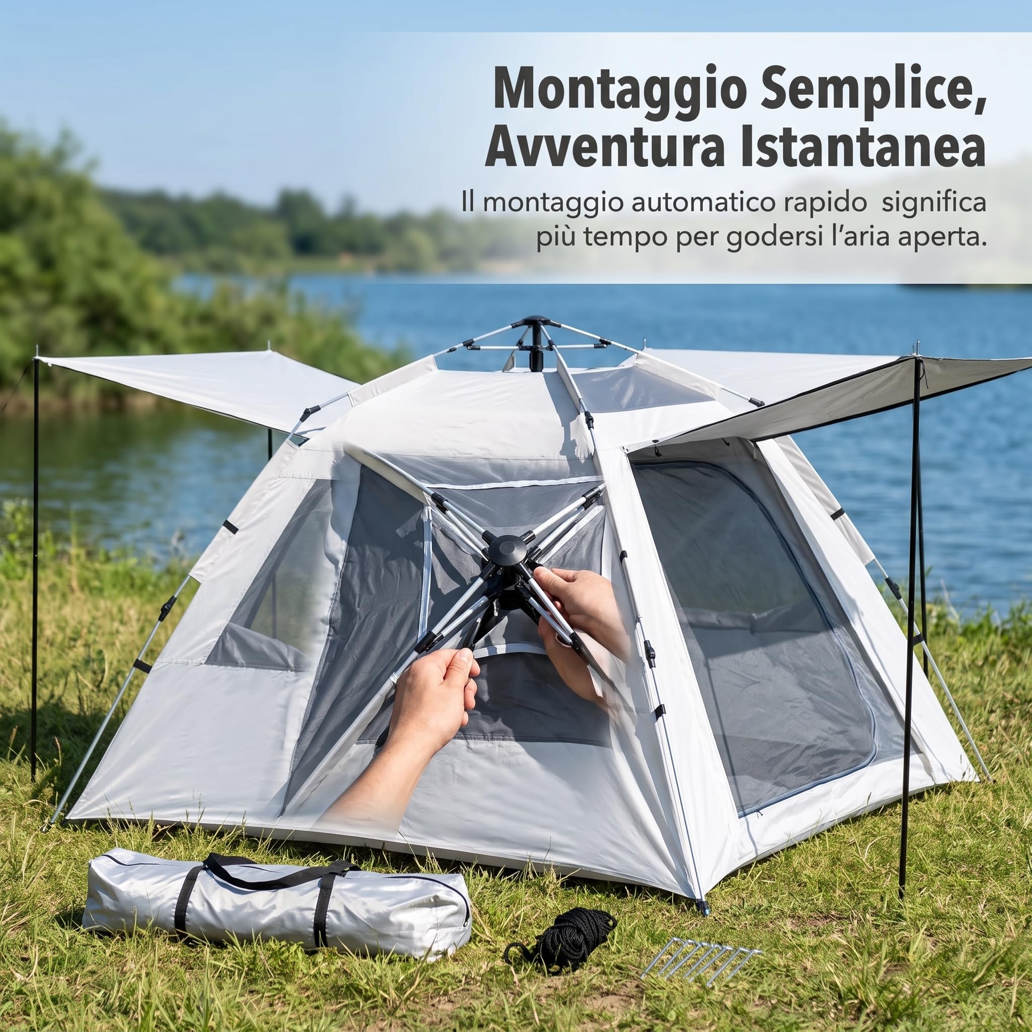 Refugio Camping Impermeable para 3-4, Montaje Rápido para Exteriores, para Campamento