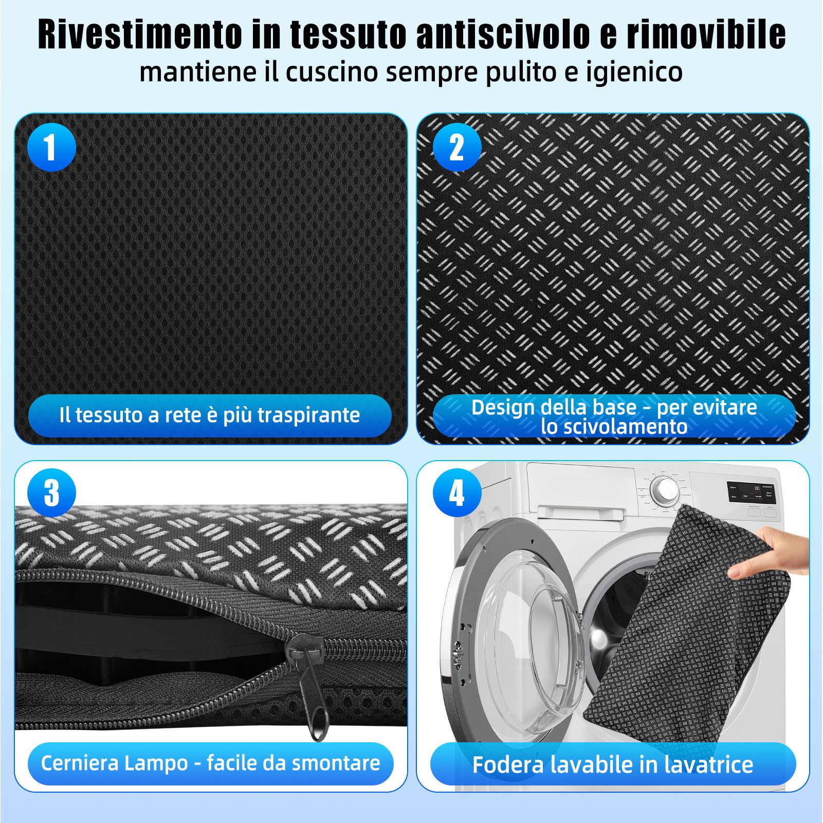 Cuscino per Sedia da Ufficio,Cuscino in Gel,Cuscino Antidecubito,a Nido d’ape-Antiscivolo,Traspirante e con Fodera Rimovibile,Adatto per Sedie da Ufficio,Sedili Auto e Sedie da Casa (nero, 40*36*3.5)
