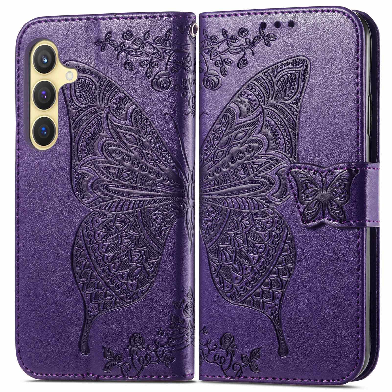 KRHGEIK for Samsung Galaxy S24 Case Wallet,Women Flip Folio Cover with Butterfly Embossed PU Leather Stand Credit Card Holders Slots Wrist Strap Phone Case for Samsung S24 5G 6.1