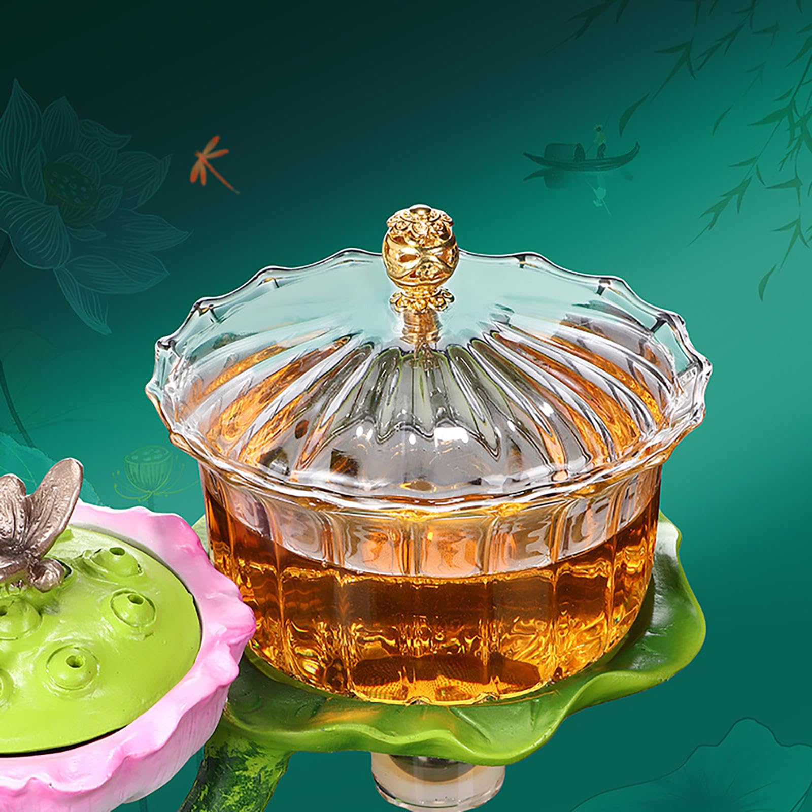 Automatyczny zestaw do herbaty Lotus Moonlight - Magnetyczny leniwy szklany dzbanek do herbaty Kung Fu z 6 filiżankami do domowego warzenia