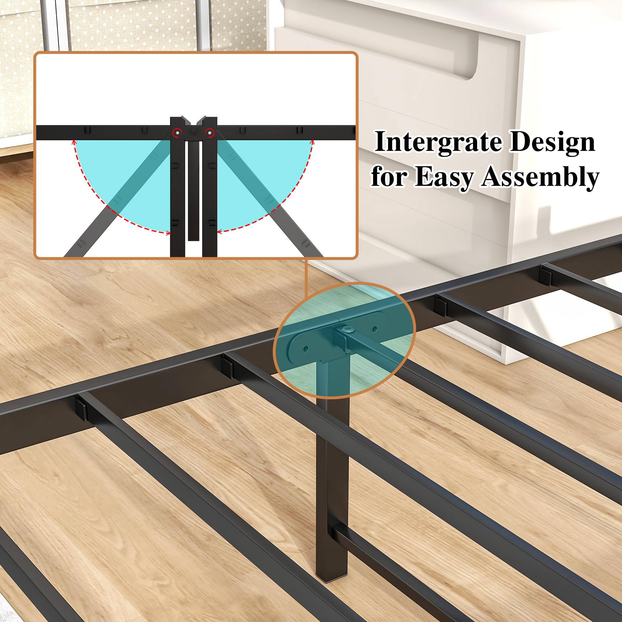 HOJINLINERO Bettgestell 90x200 mit Lattenrost,Einzelbett Bettrahmen aus Metall,Metallbett 90x200 Bett mit Holz Stauraum Kopfteil,Stauraumbett Gästebett Jugendbett Tagesbett,Bed Frame,Schwarz