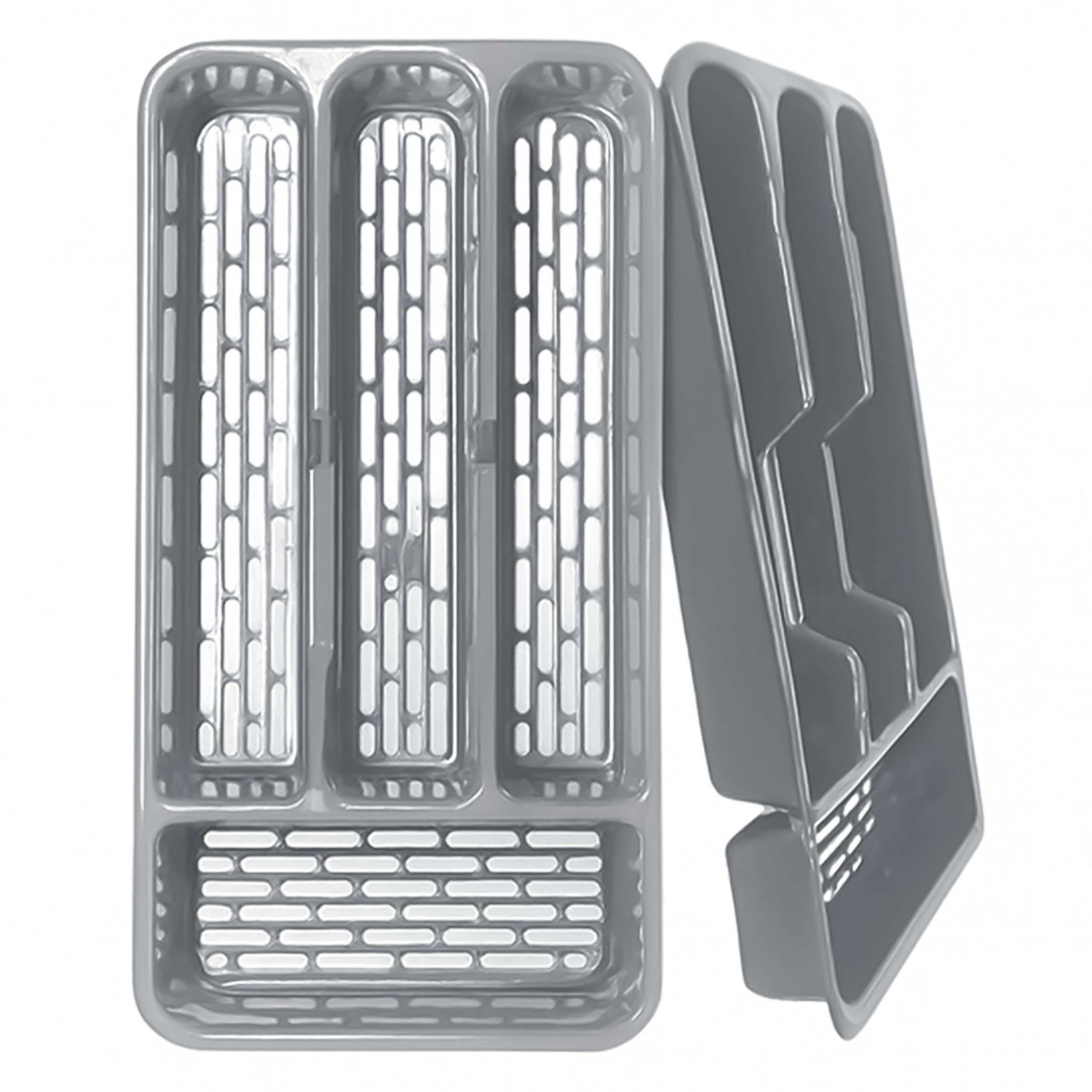 Ketayle Small Tier Cutlery Tray Classic Grey - BPA-Free Plastic, Food Safe, Non-Slip Base, Perfect for Drawer Organization, 33x17.5x4.3 cm, Durable and Easy to Clean