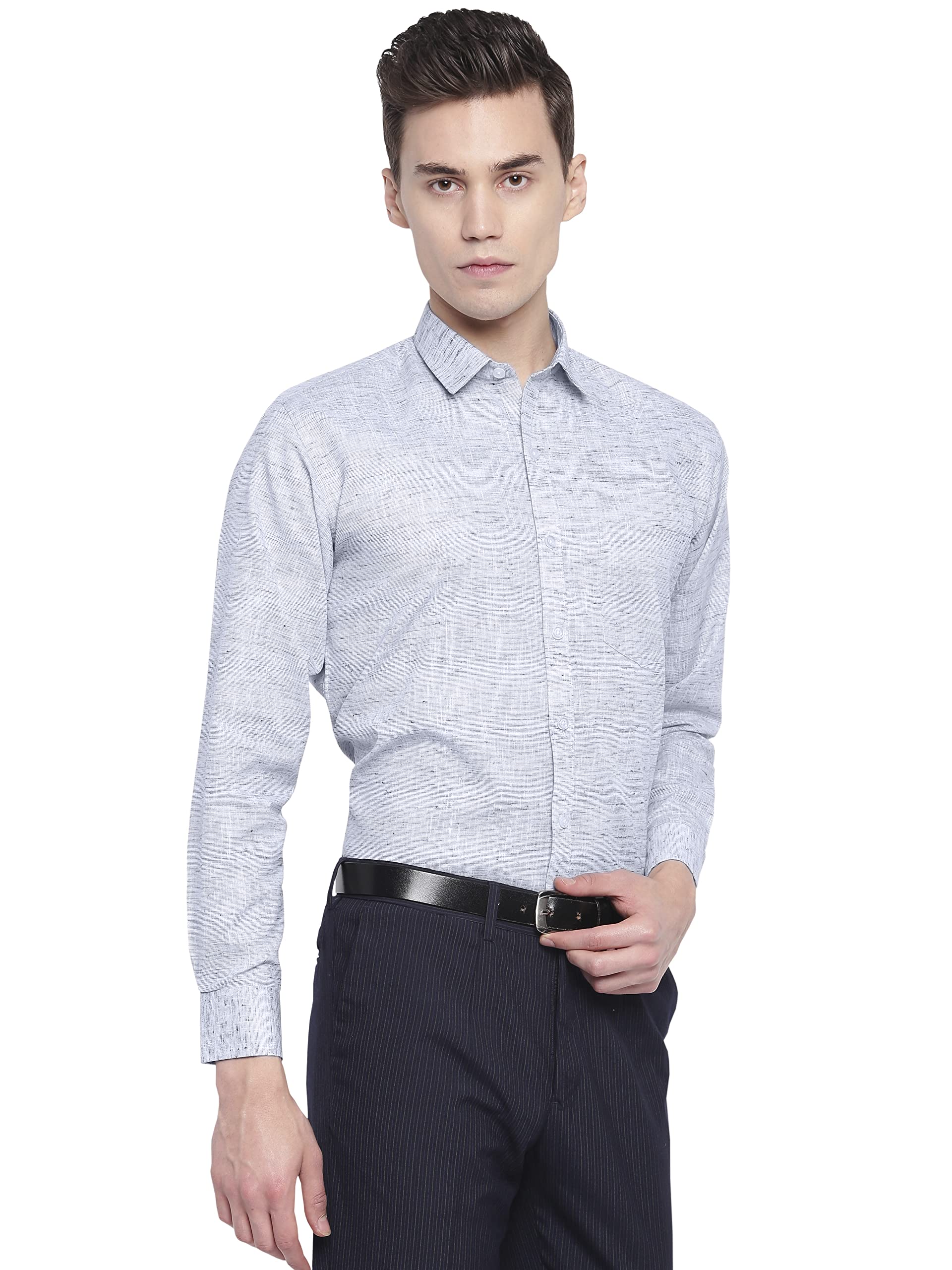 GHPC Cotton Linen Plain Solid Full Sleeves Regular Fit Formal Shirt for Man (Blue, FSF204347_44) 2