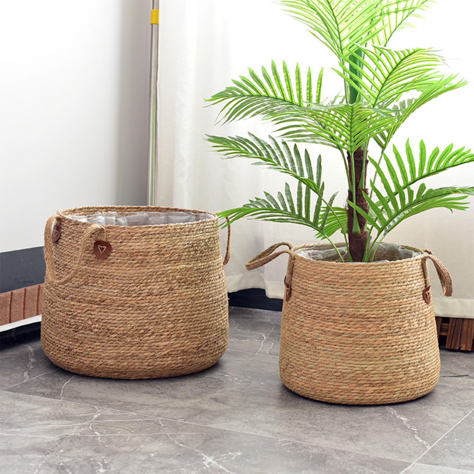 Pots de fleurs pour l’intérieur, paniers de plantation en paille tressée pour le linge et les plantes (grand)