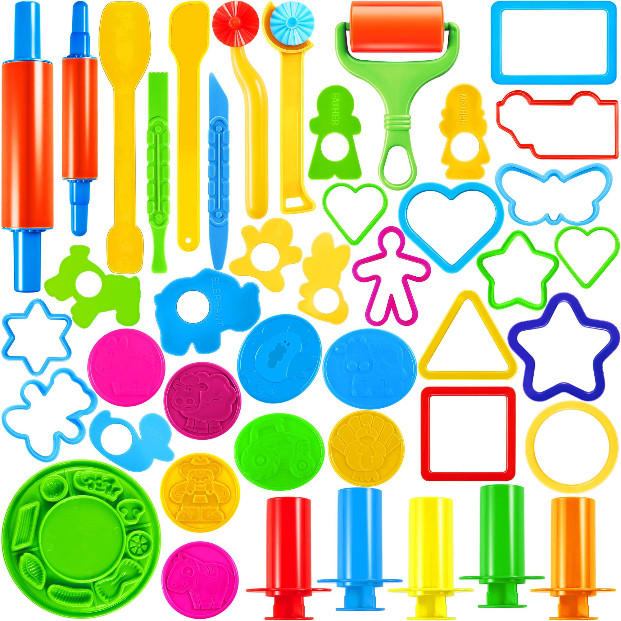 JOYIN 44pcs Clay Dough Tools Set for Kids, DIY Clay Accessories with Various Plastic Molds, Rolling Pins, Cutters, Easter Basket Stuffers, Gifts for Kids