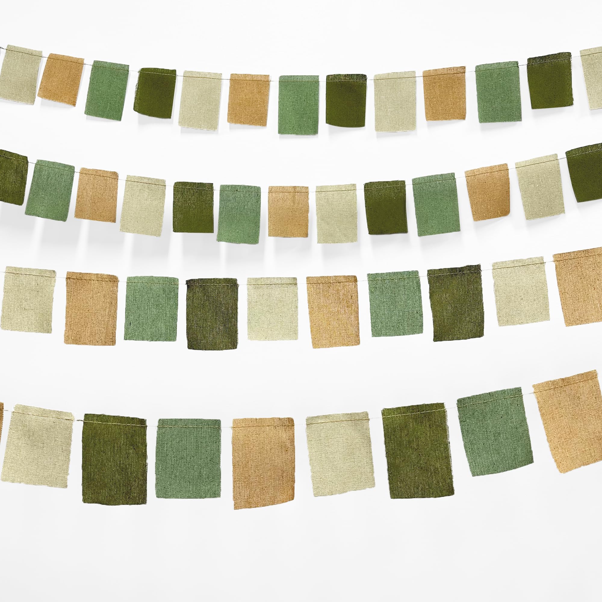 26Ft Olive Green Khaki Beige Burlap Fabric Bunting Banner Party Decoration Sage Green Rectangle Scrap Flag Streamer for Neutral Jungle Safari Woodland Wild One Birthday Wedding Baby Shower Party