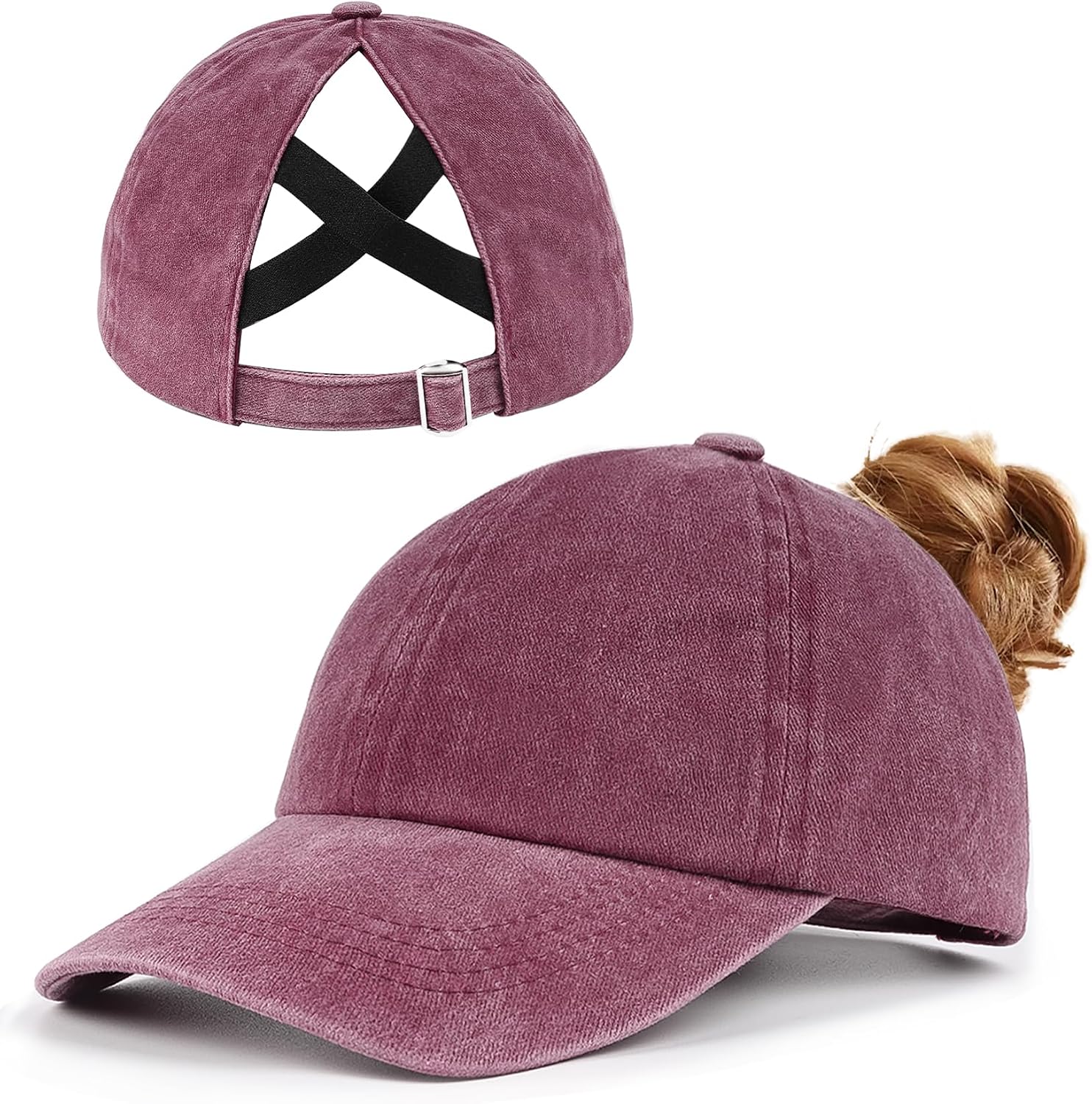 Zylioo XXL Oversize Ponytail Cap,Large Criss Cross Baseball Hat Soft Crown,Low Profile Washed Pony Cap for Big Heads