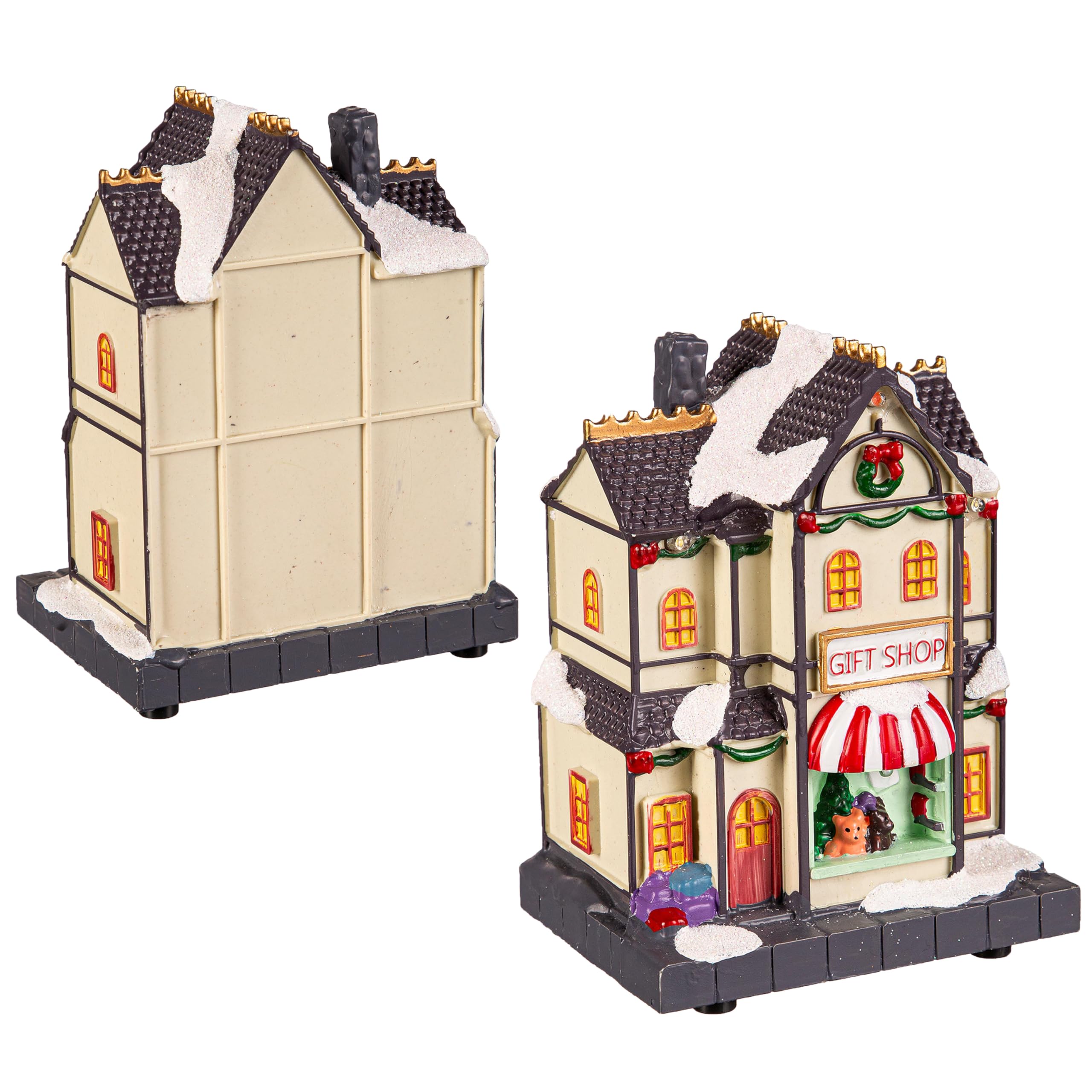Evergreen - Juego de decoración de mesa de casa de Navidad con luz LED, figuras en miniatura de Navidad para decoración de Navidad