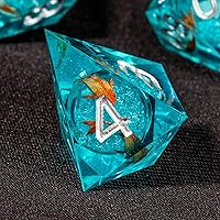 Vista 4 de OUKELANWO Juego de dados de núcleo líquido con forma de pez koi DND, 7 piezas de dados de resina de borde afilado para juego de rol D&D, con caja