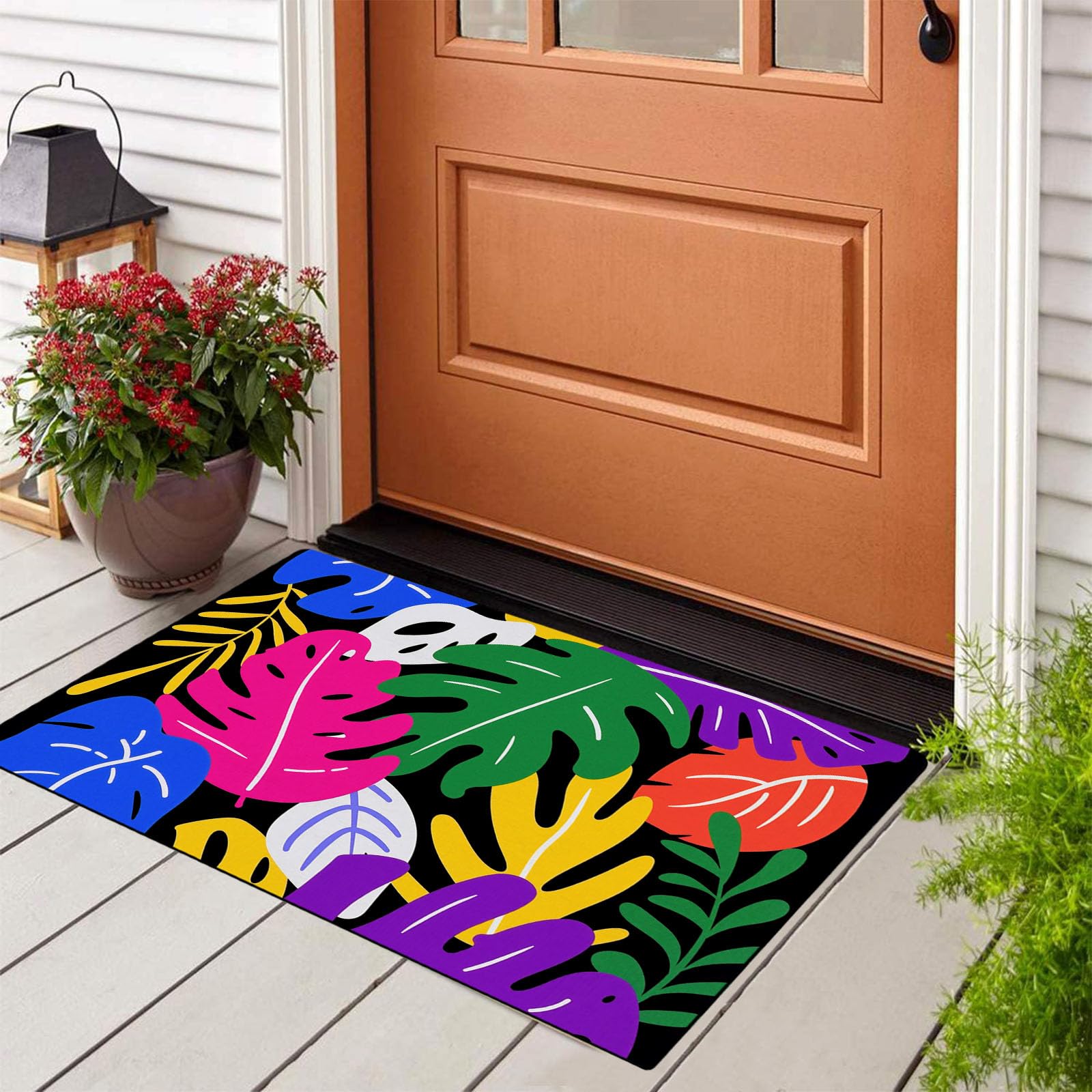 Tapis de jungle rose pour porte avant : transformez votre entrée avec des feuilles tropicales