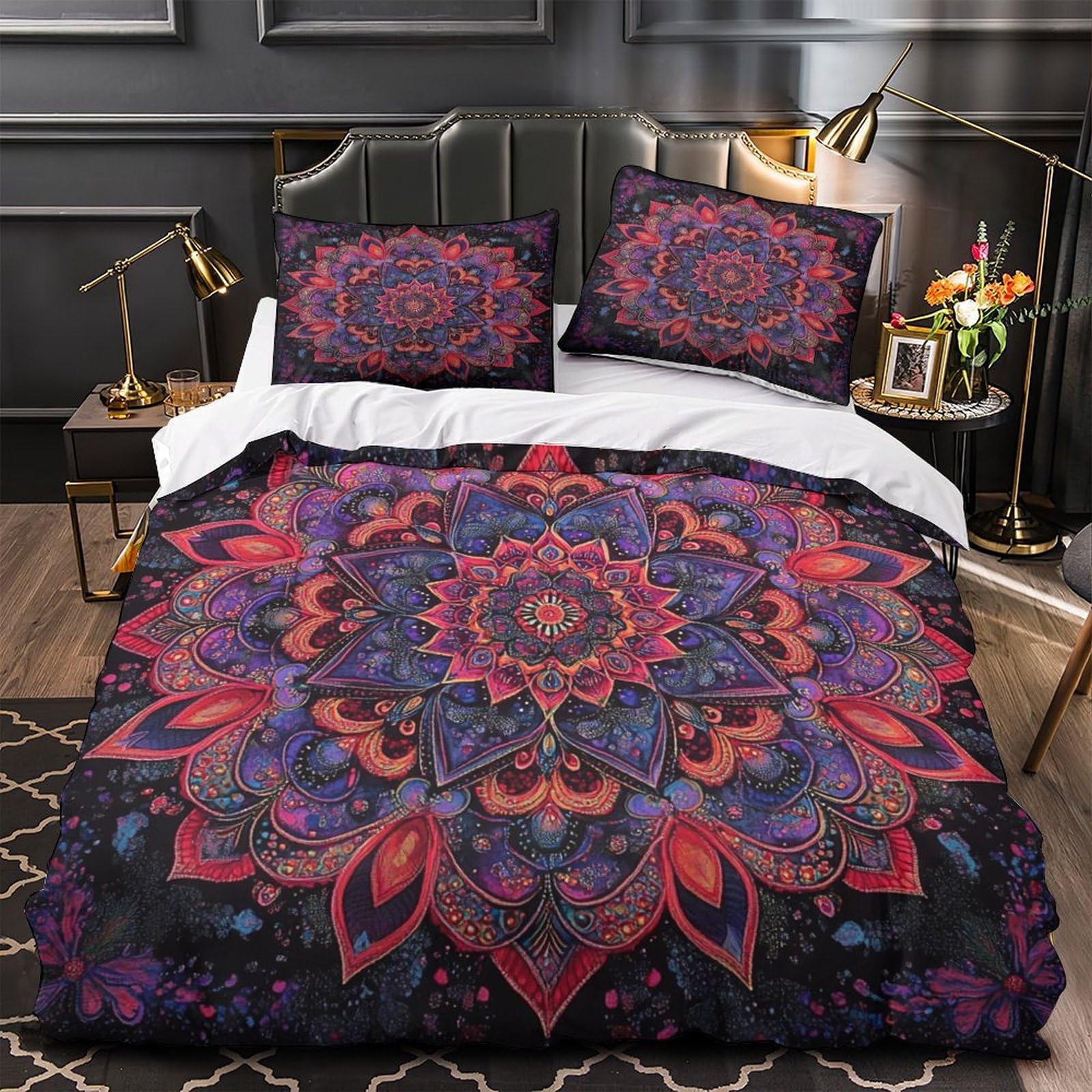 Drap de couette mandala 3D vibrant 260x220cm microfibre de luxe