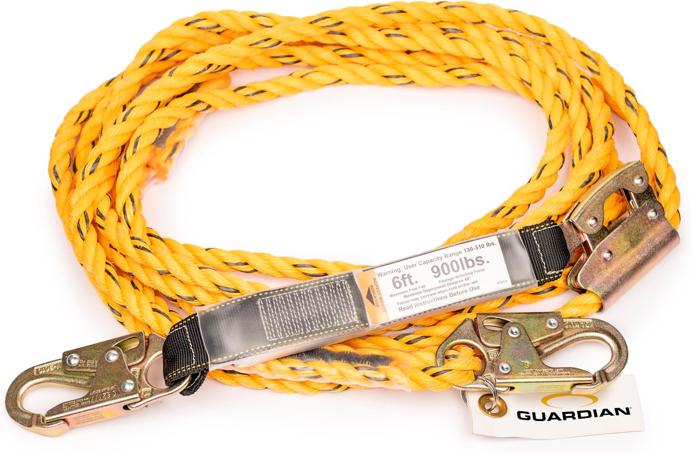 Guardian 01320 50 ft Vertical Lifeline Assembly (VLA) with Adjustable Rope Grab and Shock Absorber | OSHA Compliant