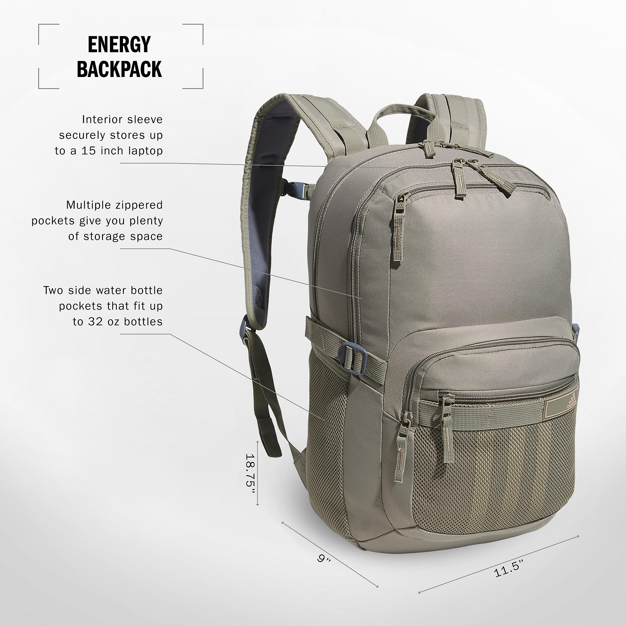 adidas Energy Backpack, Silver Pebble Grey/Onix Grey/Clay Brown