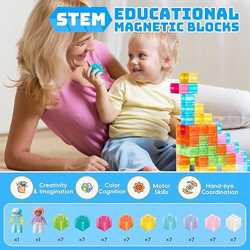 Miniatura 2 de VigorFun Juego de bloques magnéticos, bloques de construcción magnéticos con figura de juguete y bolsa de almacenamiento para regalos de niños,
