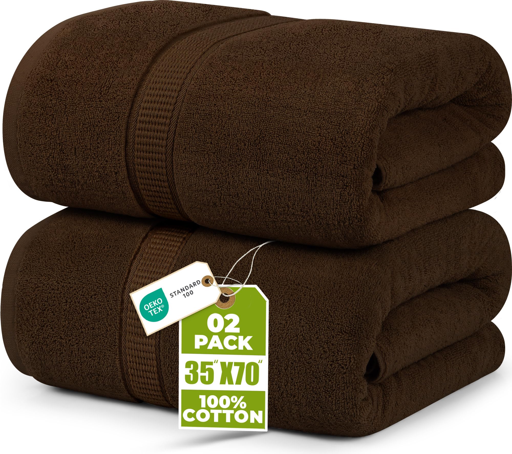 Luxurious Jumbo Bath Sheet (35 x 70 Inches, Dark Brown) - 600 GSM 100% Ring Spun Cotton Highly Absorbent and Quick Dry Extra Large Bath Sheet - Super Soft Hotel Quality Towel (2-Pack)