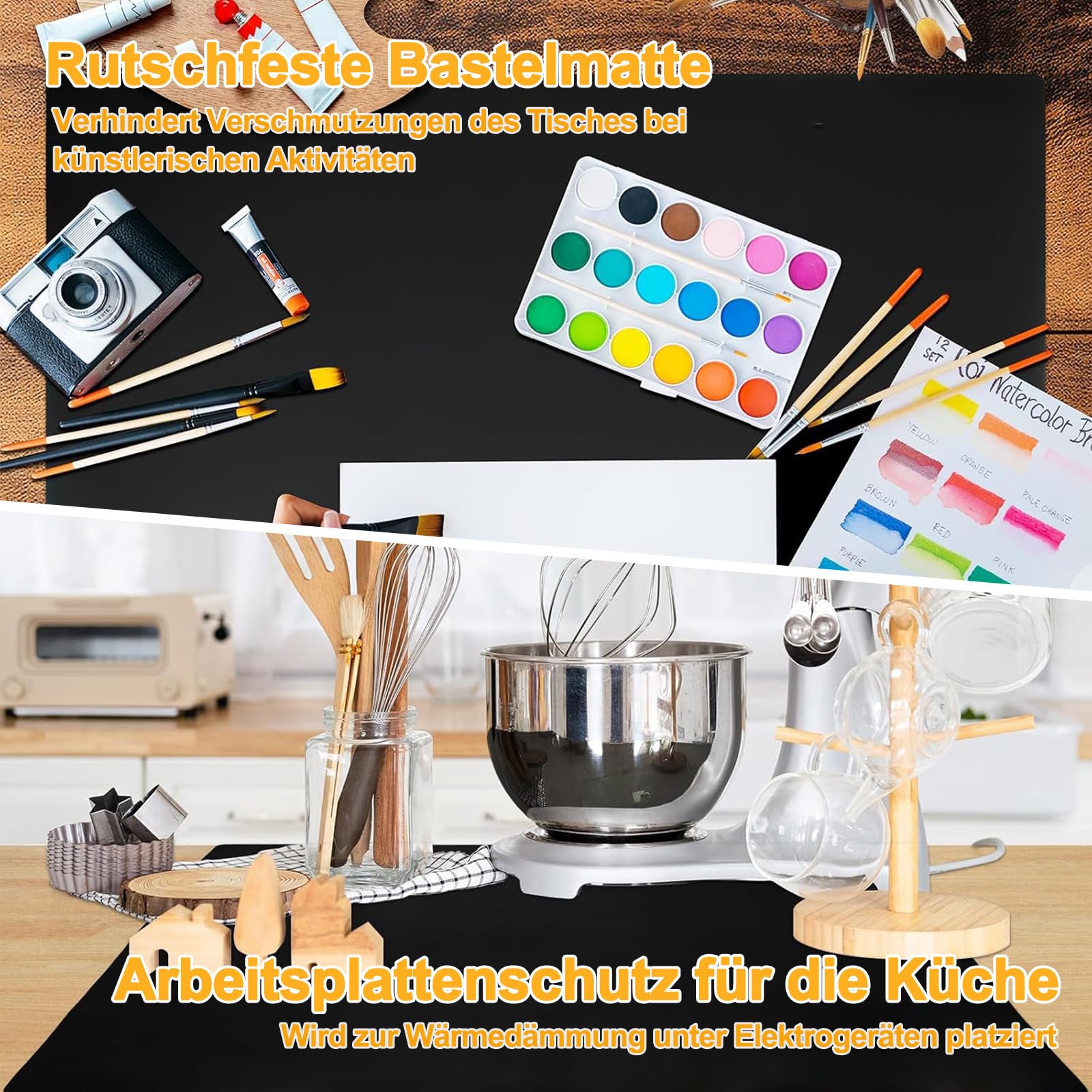 Silikonmatte Groß – 80×60 cm Rutschfeste Bastelunterlage, Feuerfeste Silikon Unterlage Bastelmatte,für Epoxidharz Zubehör, Resin Gießharz Handwerk, Wiederverwendbarer Tischschutz,Platzset (Schwarz)