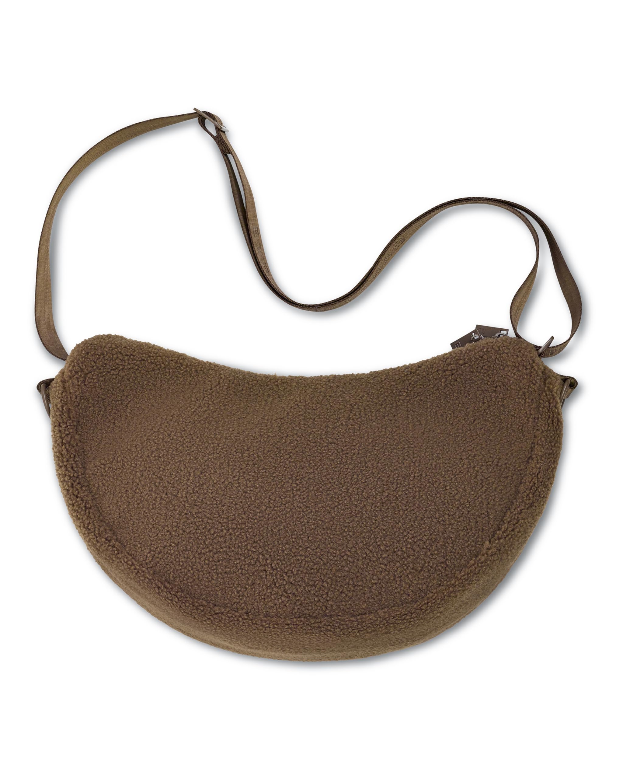 Expatrié Moon Bag Damen - Leni - Weiche Teddy Crossbody Bag - Umhängetasche im Halbmond Style - Mit verstellbarem Gurt und D-Ringen zur Befestigung am Kinderwagen