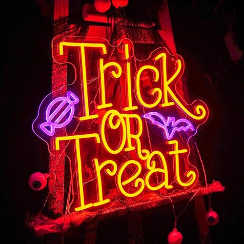 Miniatura 8 de Trick or Treat - Letrero LED de neón, decoración de Halloween, letrero de luz de neón para fiesta de Halloween, bar, dormitorio, habitación de los