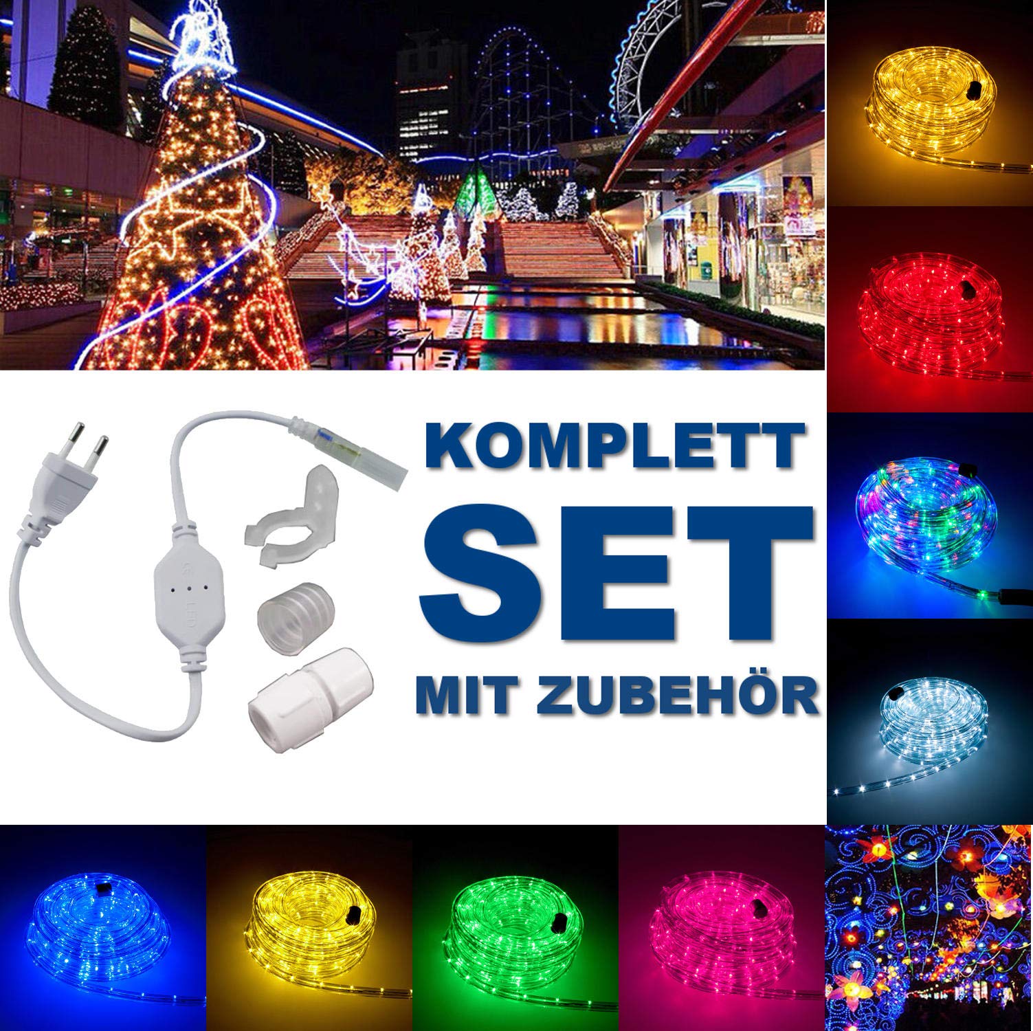 Catena di luci F3 LED, 5 metri fino a 100 metri in rosso, verde, blu, giallo, rosa, bianco, bianco caldo RGB per interni ed esterni