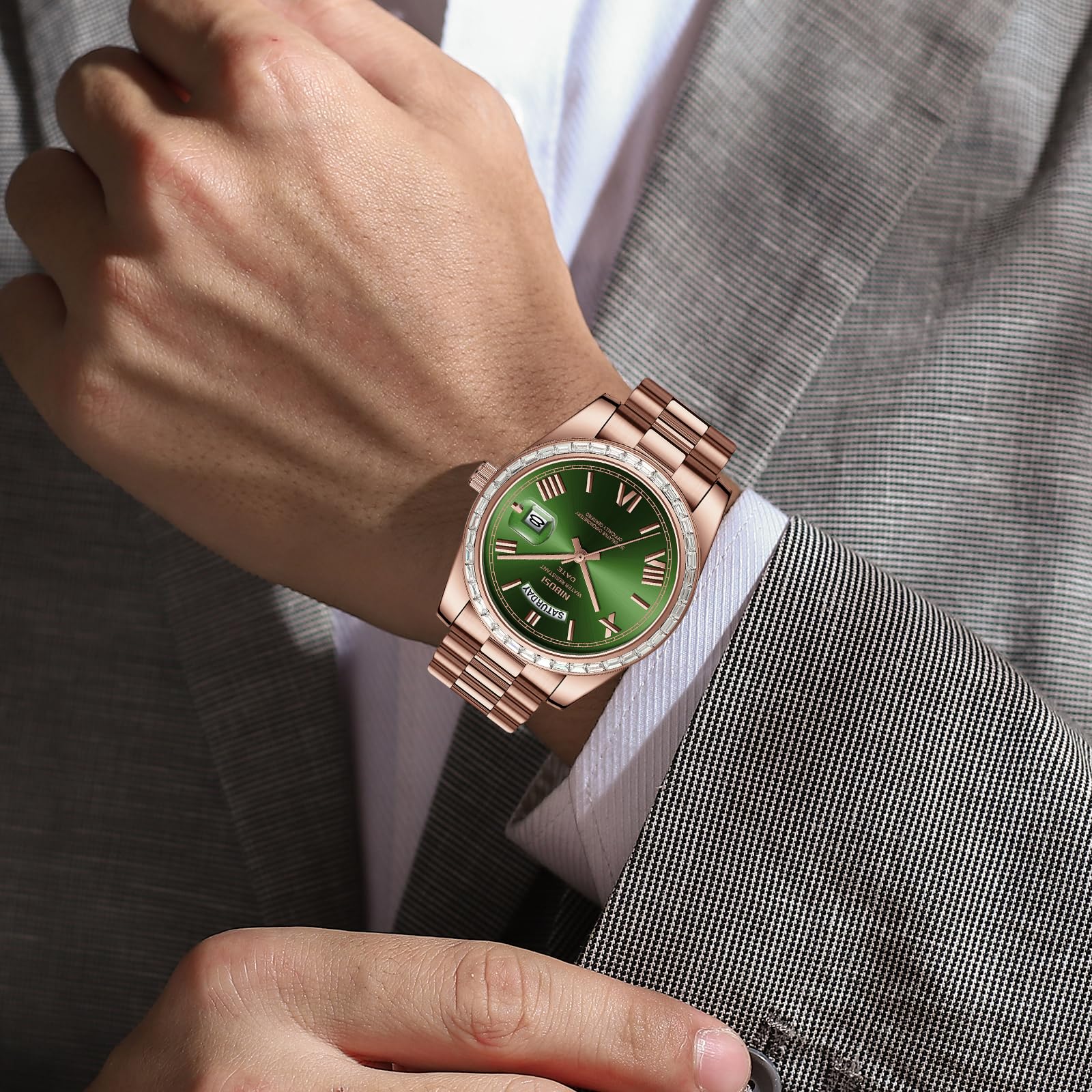 NIBOSI Orologi da uomo analogico al quarzo lunetta con diamanti quadrante in acciaio inossidabile oro rosa argento orologi da uomo impermeabili Business Classic Dress orologio da polso con giorno data