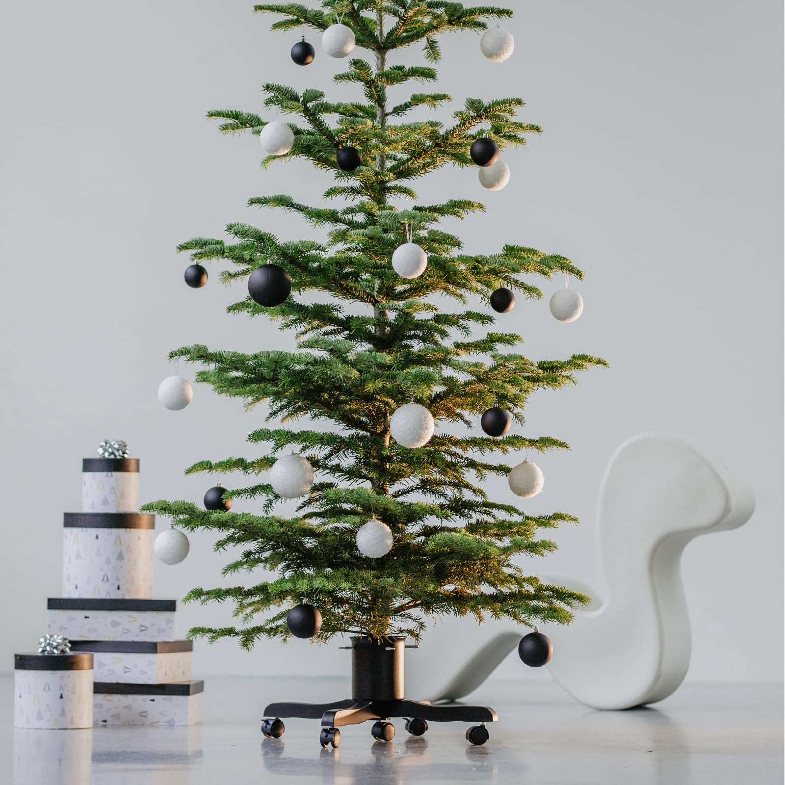 Support de sapin de Noël pour sapins et pins vivants avec réservoir d'eau et roues roulantes, base en métal robuste avec pieds en plastique, support de tronc réglable, décoration de fêtes – Vert