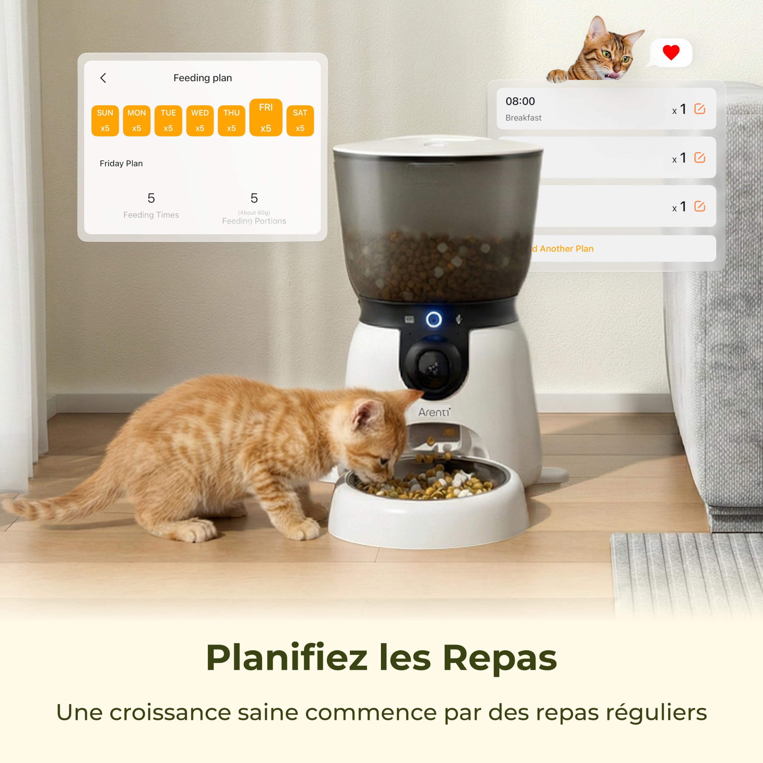 Distributeur Automatique pour Chat/Chien avec caméra 2K, Wi-FI 5G, 4L, Programmation, capteurs Faible Niveau & Blocage, Audio 2 Voies, Vision Nocturne, alertes aboiement & Mouvement