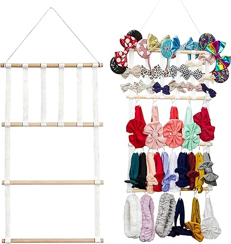 Makone Headband Storage for Baby, Bow Headband Holder Organizer Hair Accessories Wall Storage Rack for Girls Closet Room Storage(White)