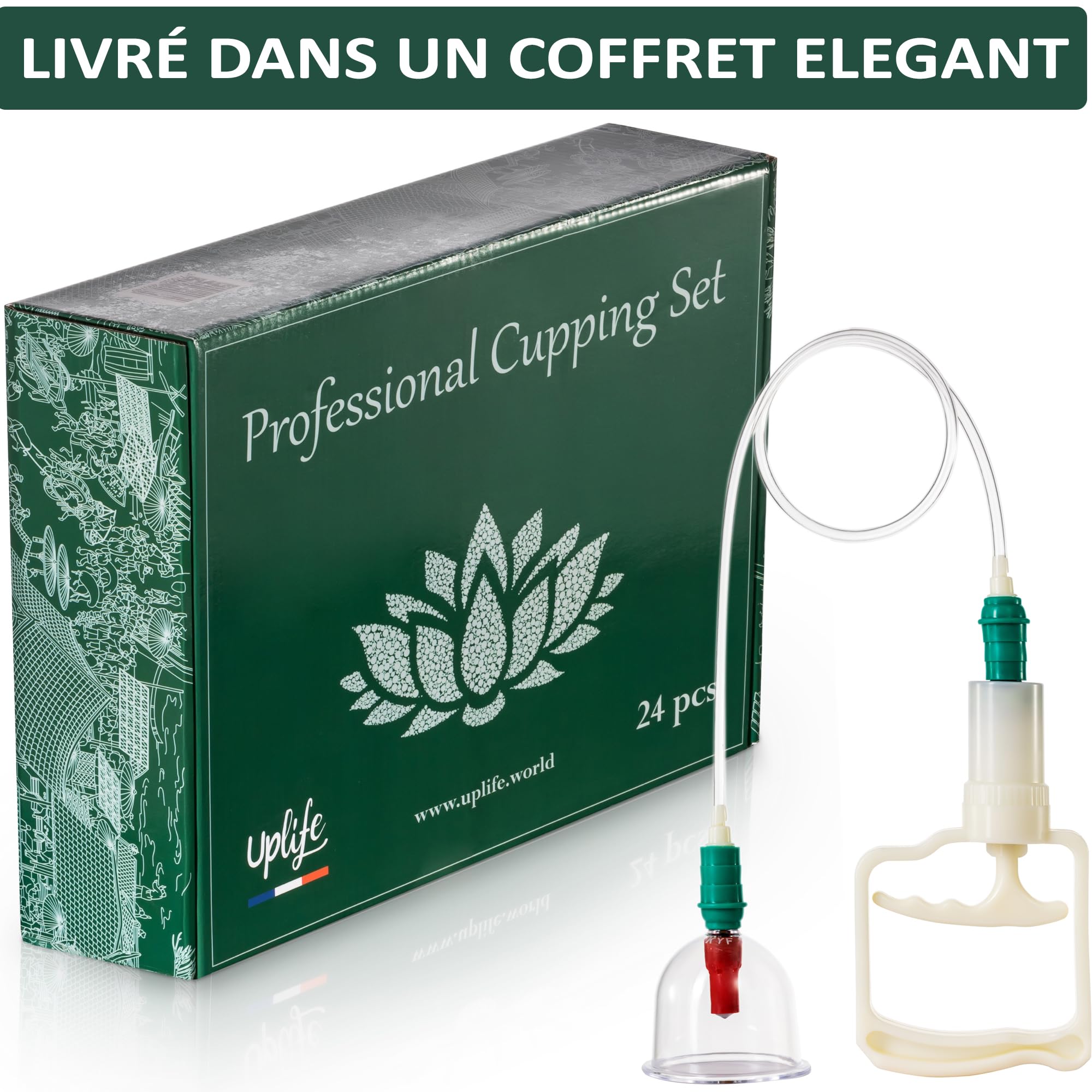Uplife Kit de 24 Ventouses Thérapeutiques - Ventouse Massage Anti Cellulite Soulage Douleurs Fatigue - Ventouses Chinoises de Cupping Hijama Acupuncture