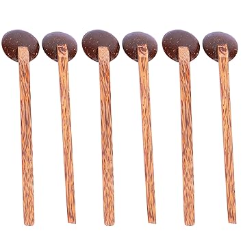 looms & weaves - Eco-Friendly Handmade Coconut Shell Small Spoon (Pack of 6) - Made with Coconut Shell & Coconut Wood