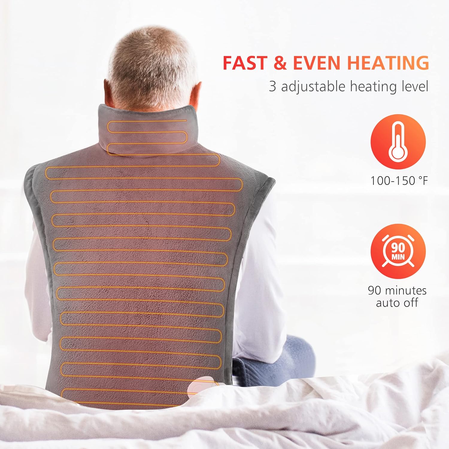 Comfier Large Heating Pad for Back, FSA Eligible, Soft Flannel Fast Heating Pads for Neck and Shoulders, Electric Heated Wrap, 3 Heat Levels & 90-Mins Auto Shut Off, Gifts for Mom Dad Women Men - Image 2