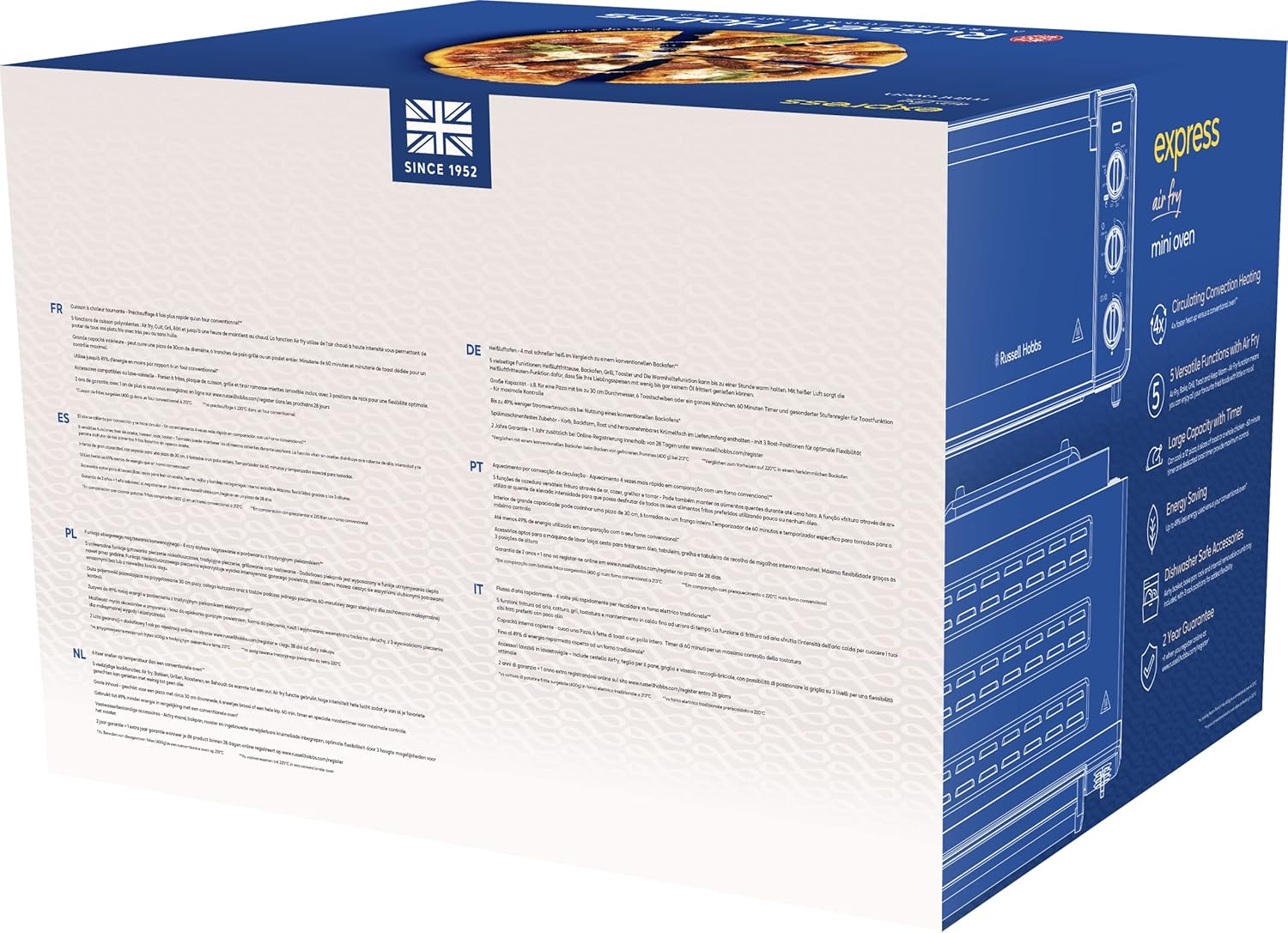 Russell Hobbs, Fornetto elettrico, Friggitrice ad aria: tecnologia AirFry per dorare cibi, 1500 W, capacità 12 L : pizza 30 cm, Grill, Toast, mantenimento in caldo, Timer 60 min, 26680-56 Russell Hobbs, Fornetto elettrico, Friggitrice ad aria: tecnologia AirFry per dorare cibi, 1500 W, capacità 12 L : pizza 30 cm, Grill, Toast, mantenimento in caldo, Timer 60 min, 26680-56