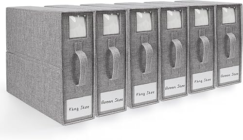 Organizador de sábanas, organizadores de armario de lino y almacenamiento, organizador de juego de sábanas plegables (paquete de 6)