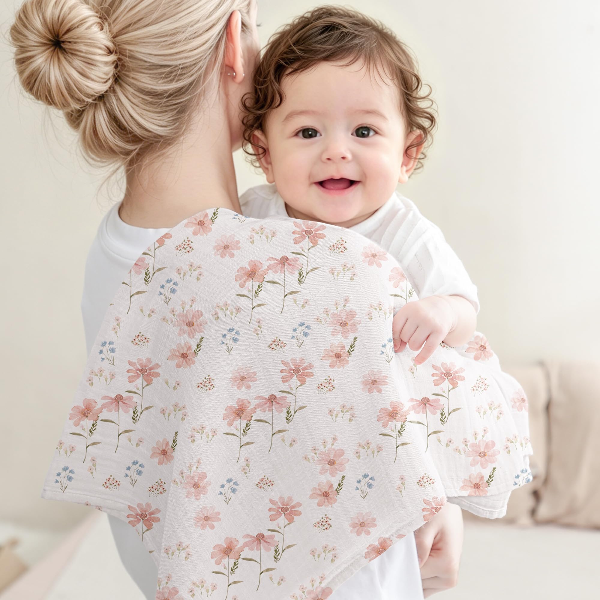 bearmoss Set di 5 panni per neonati, 60 x 60 cm, in bambù e cotone, morbido assorbente traspirante per pulire e coprire i neonati per neonati e pelli sensibili unisex per neonati (rosa)