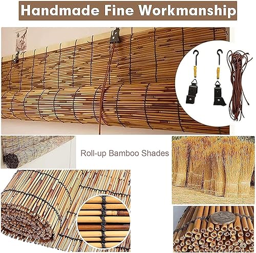Miniatura 2 de Persianas enrollables de bambú, persianas de bambú al aire libre, cortinas de caña retro impermeables de bambú, cortina de bambú para privacidad en