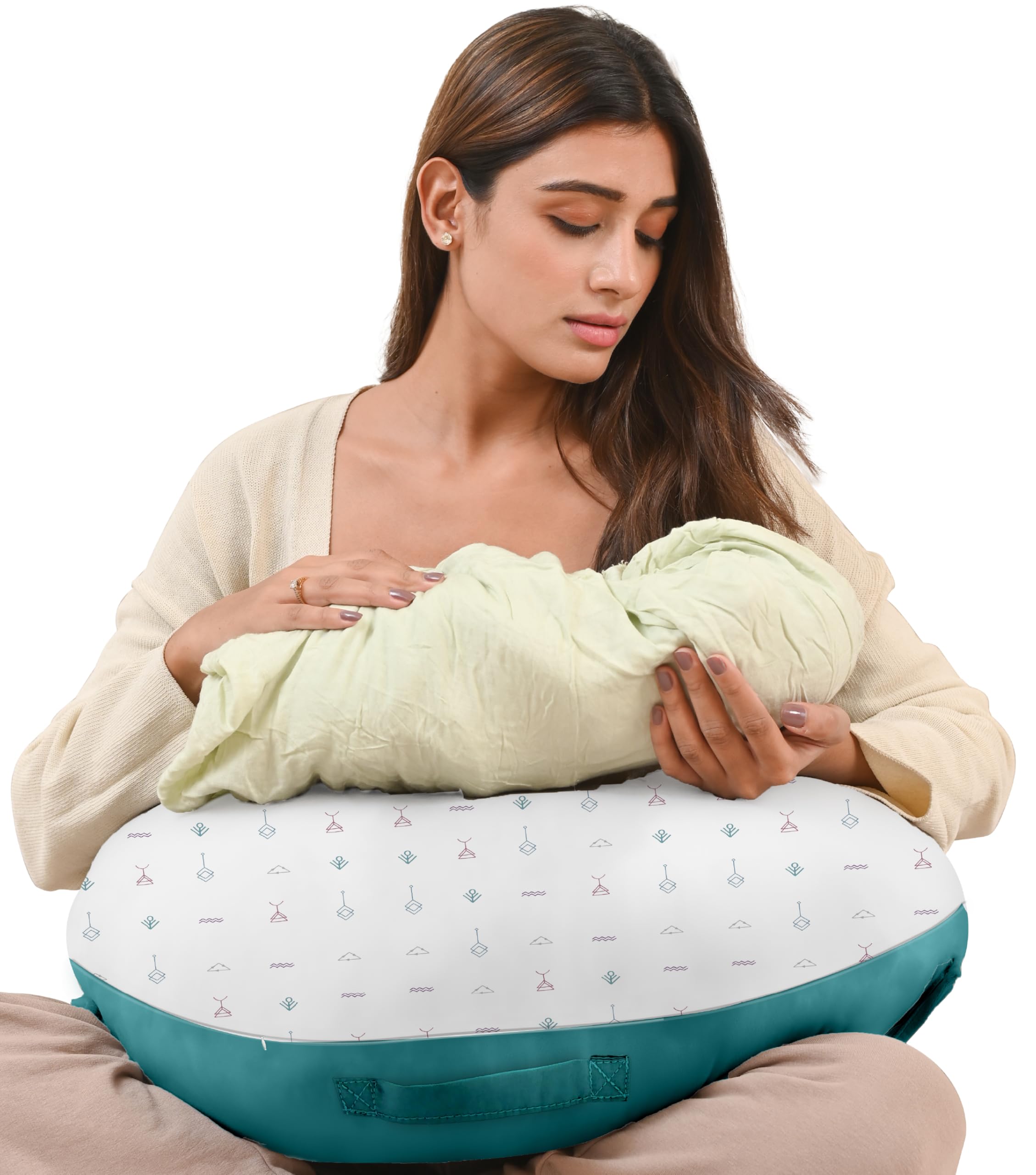 Cherilo Feeding Pillow for New Born Baby, Nursing Pillow for Breastfeeding, Baby Support Pillow, Adjustable Waist Strap | Premium Cotton Fabric, White Abstract-image-36