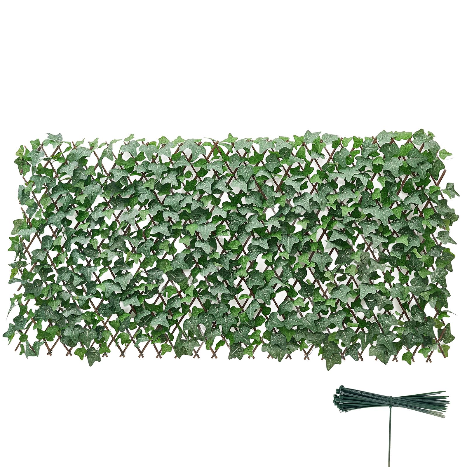 VEVOR Seto Artificial 63,5 x 320 cm 1 Unidad, Valla Decorativa de Hiedra Artificial, Malla de Hojas Verdes, con 50 Bridas de Plástico, Pantalla de Privacidad para Jardín Balcón Ático Terraza Piscina