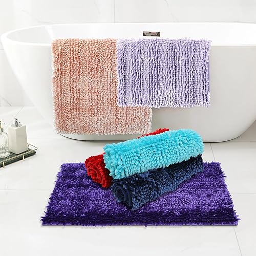 Miniatura 6 de RULLENY Juego de 2 alfombras de baño peludas y peludas, tapetes de baño de felpilla de lujo, antideslizantes, superabsorbentes, lavables, 20 x 31