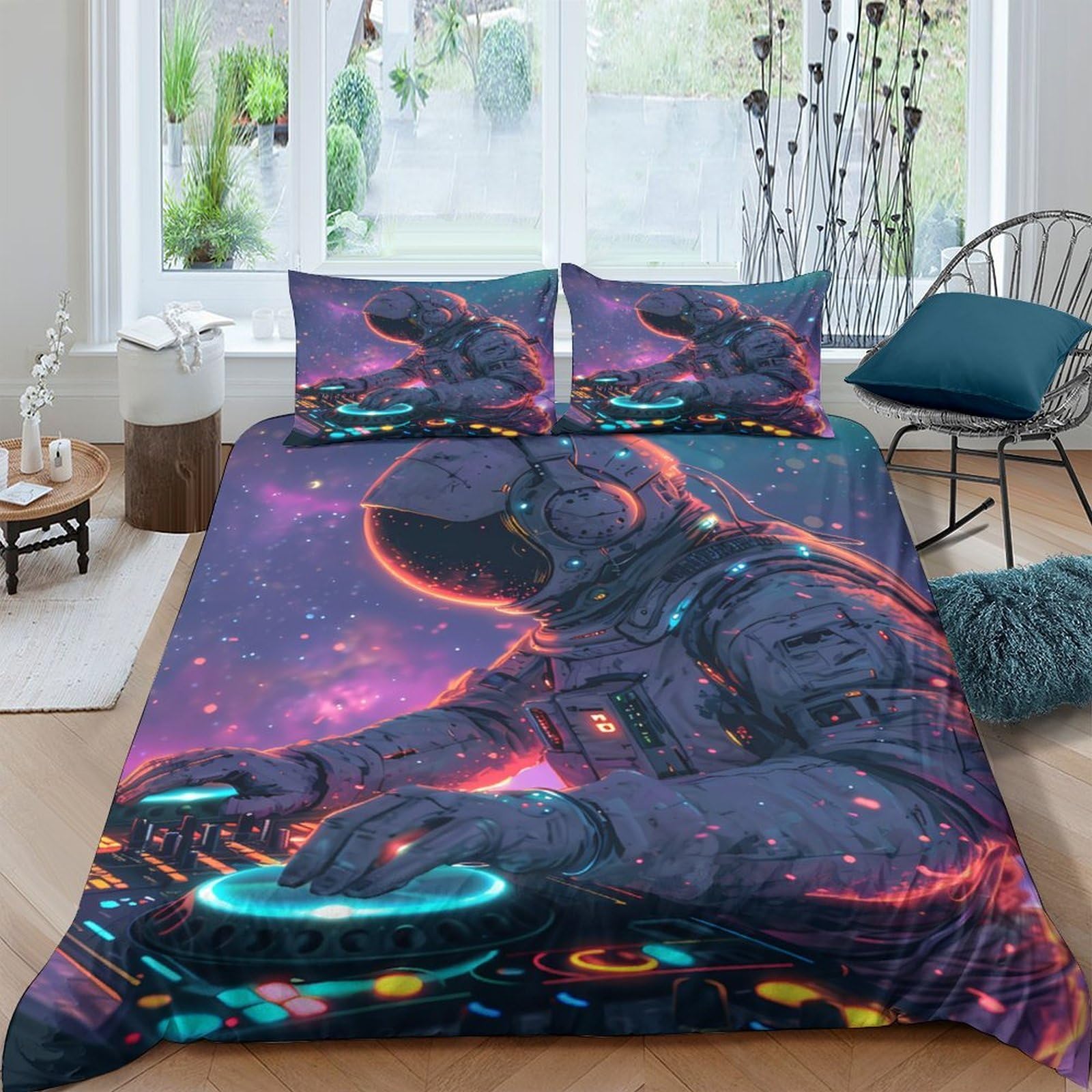 Ctjqhvkz Style-10 3D Printed Astronaut Galaxy Fitted Sheet Microfiber Slip-Resistant Cosmic Nebula Mattress Cover Bedroom Decor Single（135X200cm）