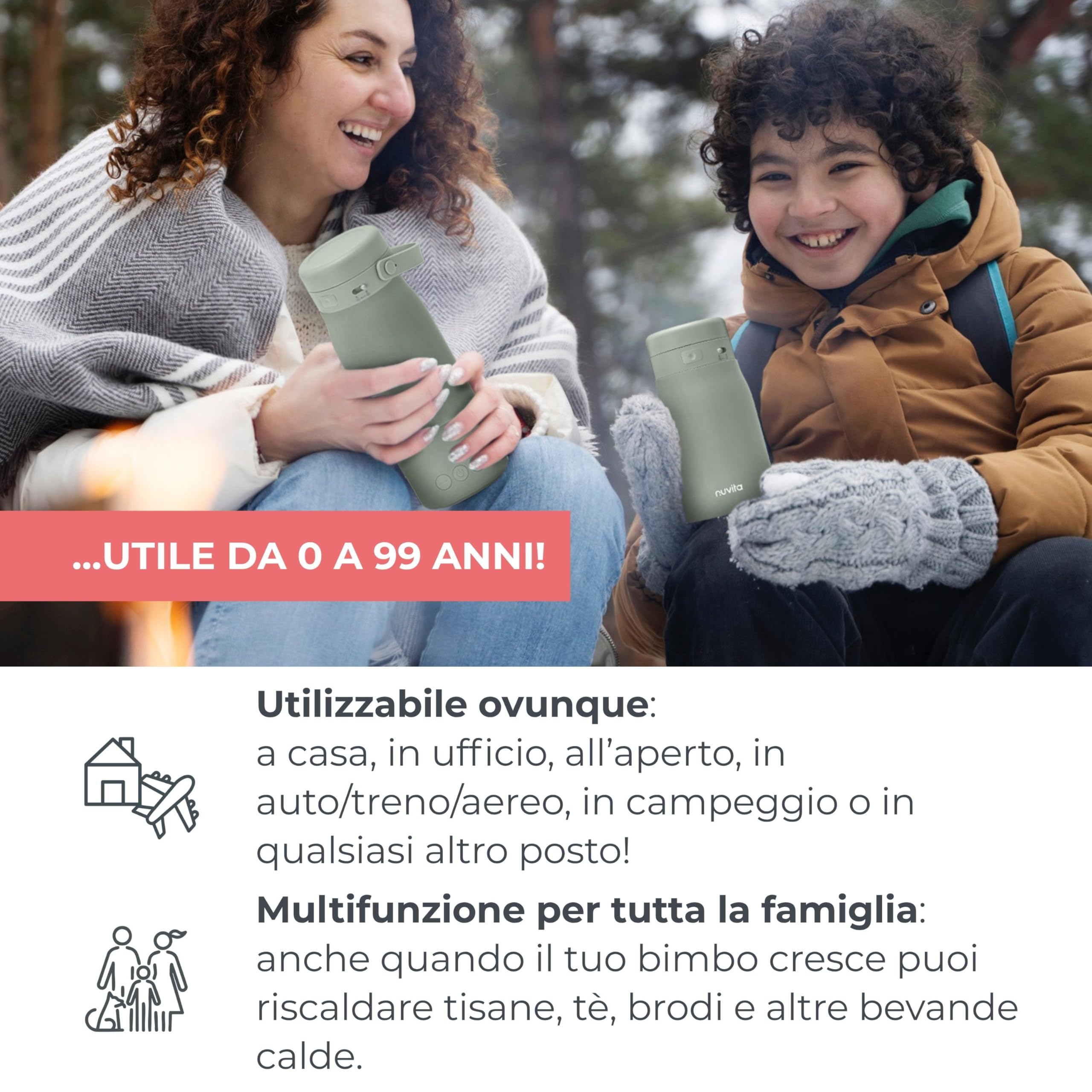 Nuvita 1190 Bollitore Scalda Latte Portatile 500ml – Scaldabiberon Wireless con Batteria Ricaricabile, 3 Temperature Selezionabili 37°/55°/100°, Mantiene Caldo fino a 12h, Ideale per Latte, Tisane