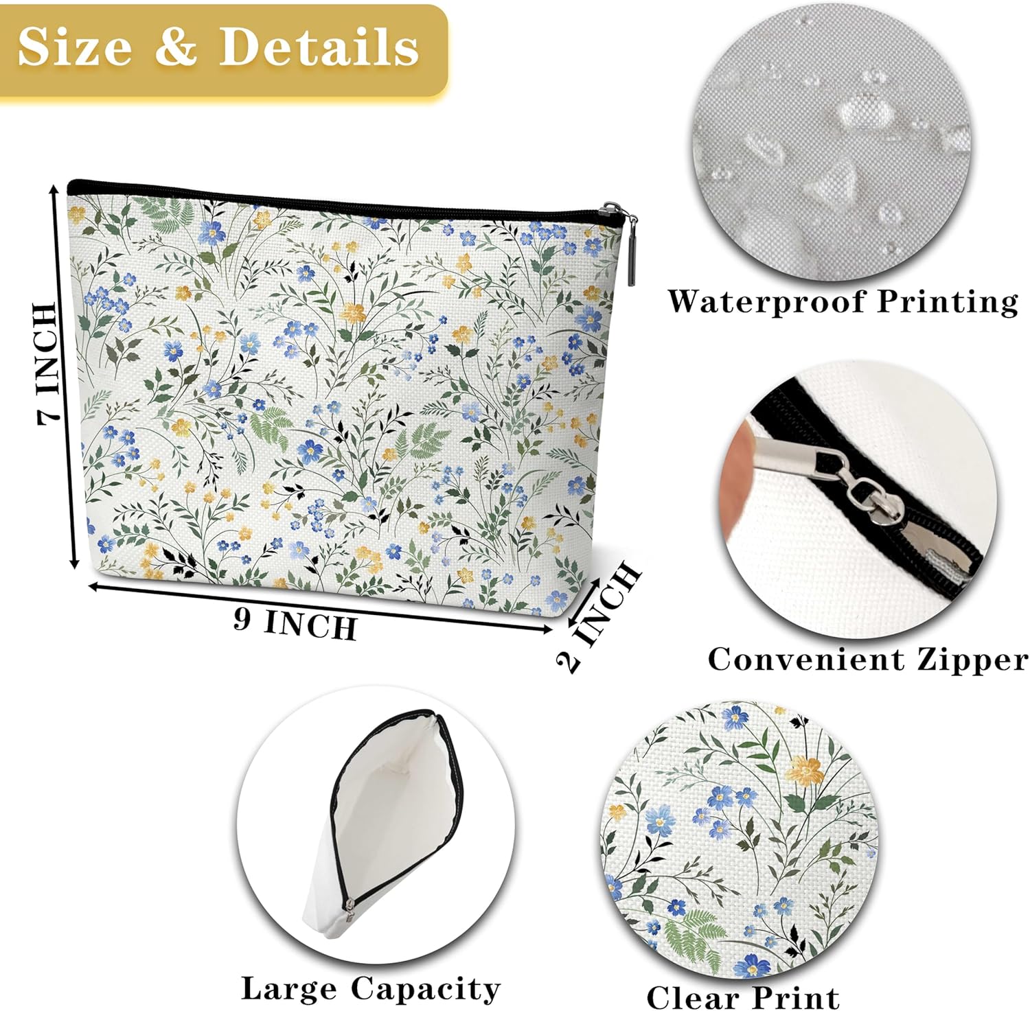 GREOXG Flowers Makeup Bag, Flower Pattern Travel Bag, Cute Flower Zipper Pouch Toiletry Bag Birthday Valentine Gifts for Woman Girls Sisters Mom Daughter Toiletries Organizer-D52 - Image 2