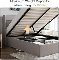 Vista 8 de SHA CERLIN Cama de Almacenamiento Elevable Tamaño Queen/Cabecera Moderna Tipo Wingback/Marco de Cama Plataforma Tapizada/Almacenamiento