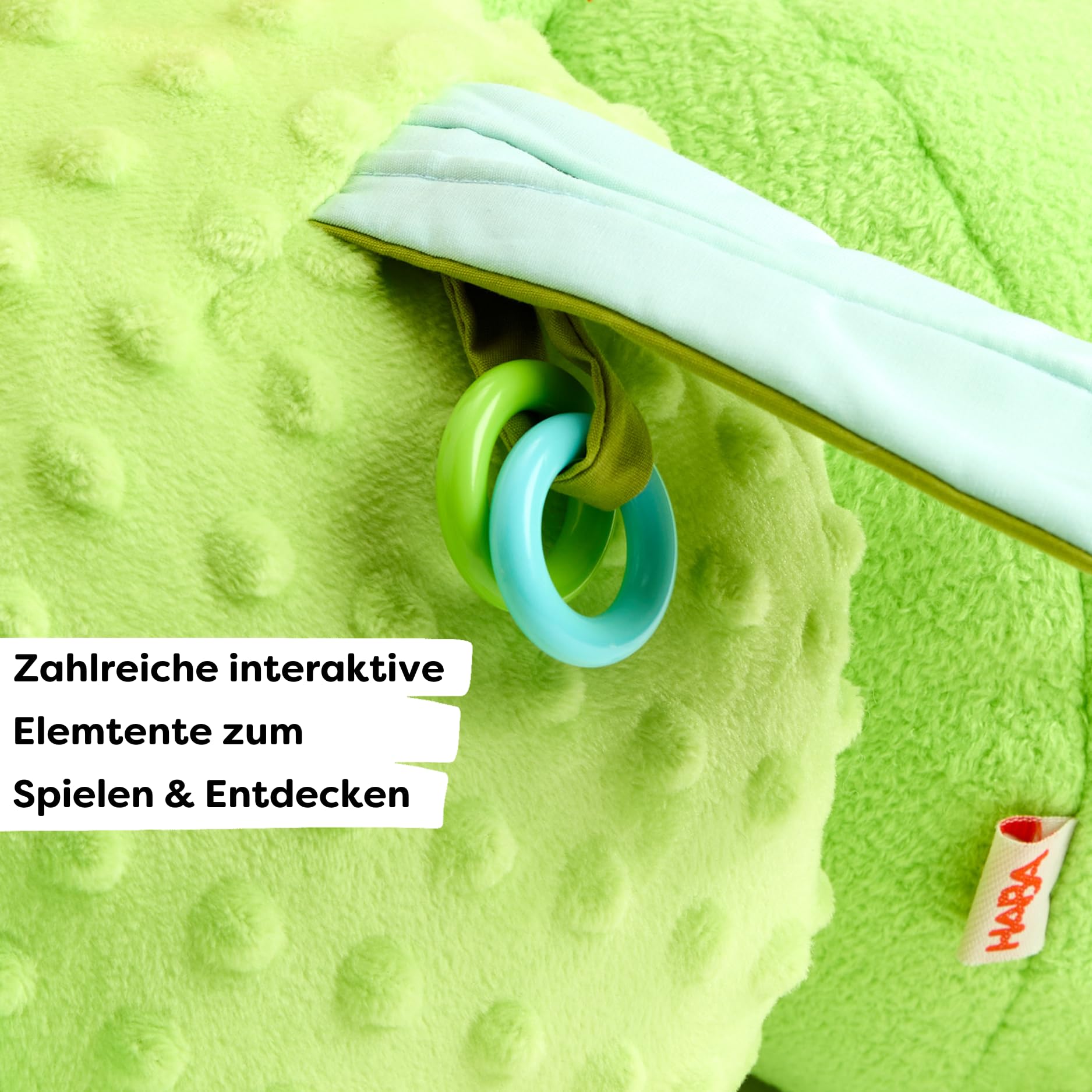 HABA Entdeckertier Drache Rudy – Plüschdrache mit akkustischen & haptischen Elementen, Rassel, Quietsche und Spiegel, Kuscheltier für Kinder ab 6 Monaten – 2012334001