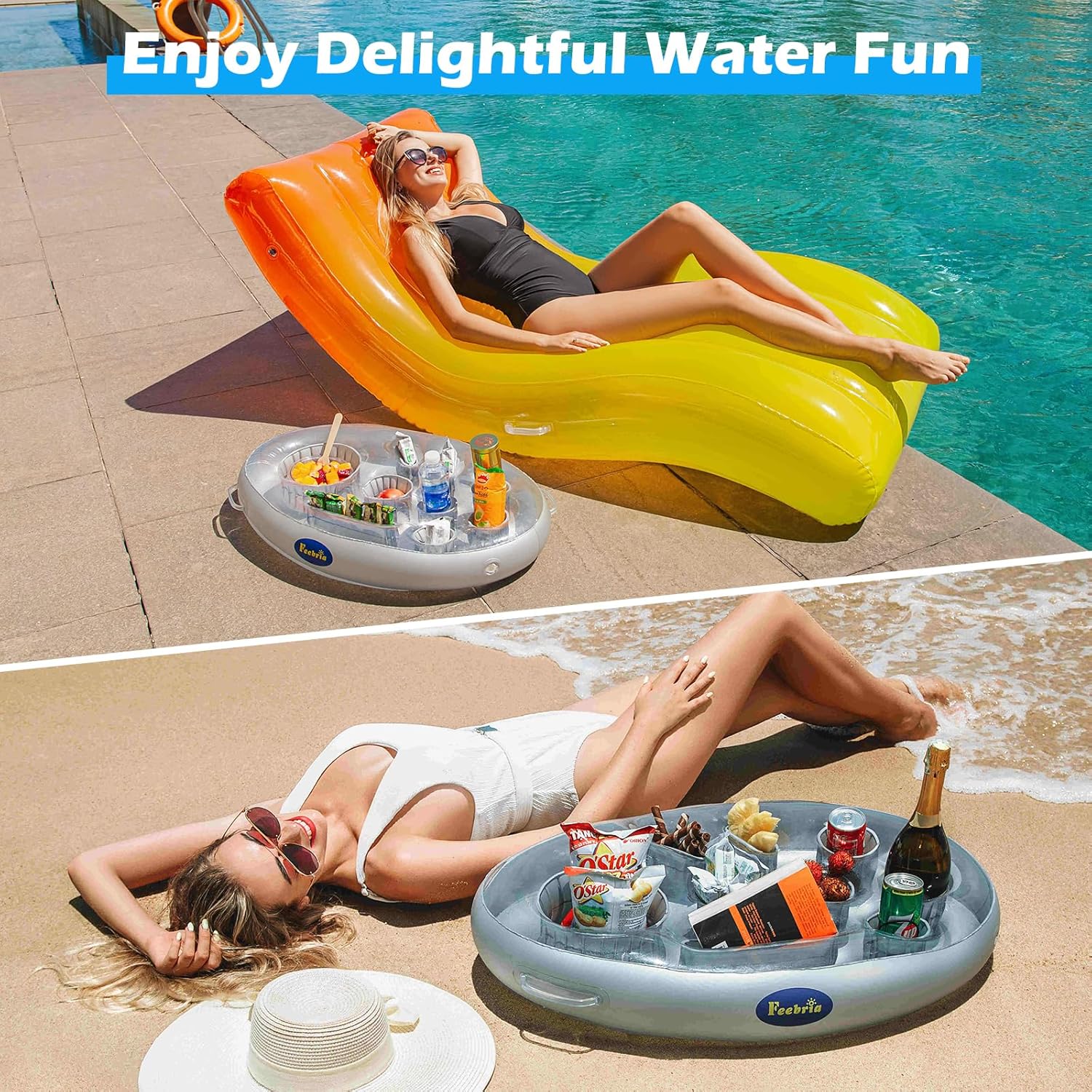 Inflatable Pool Drink Holder with Large Capacity, Floating Drink Float for Hot Tub, Pool, Beach & Party - Holds Drinks, Phones & Snacks, Easy Inflation
